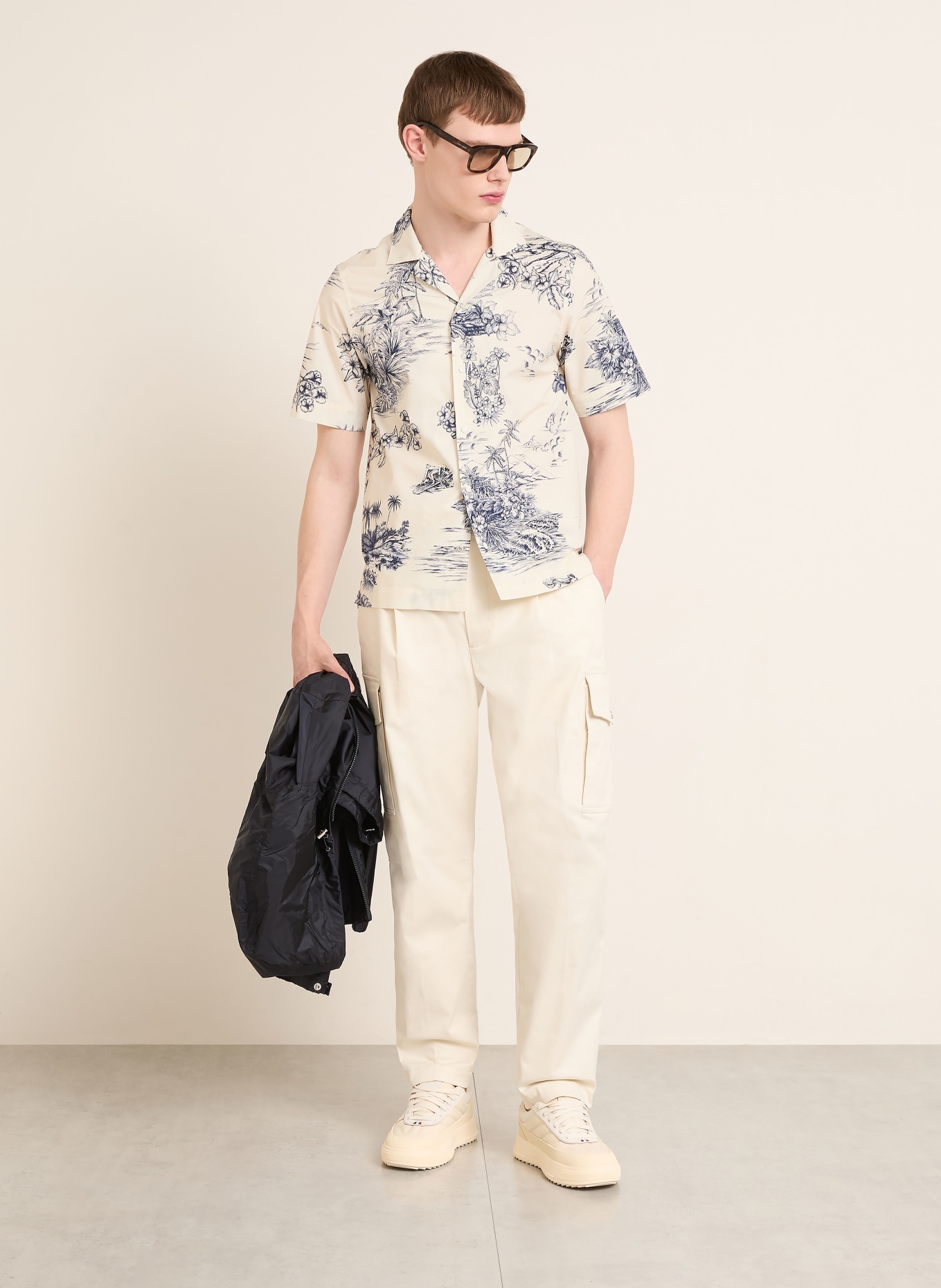 MONCLER Resorthemd, slim fit: WIT / DONKERBLAUW