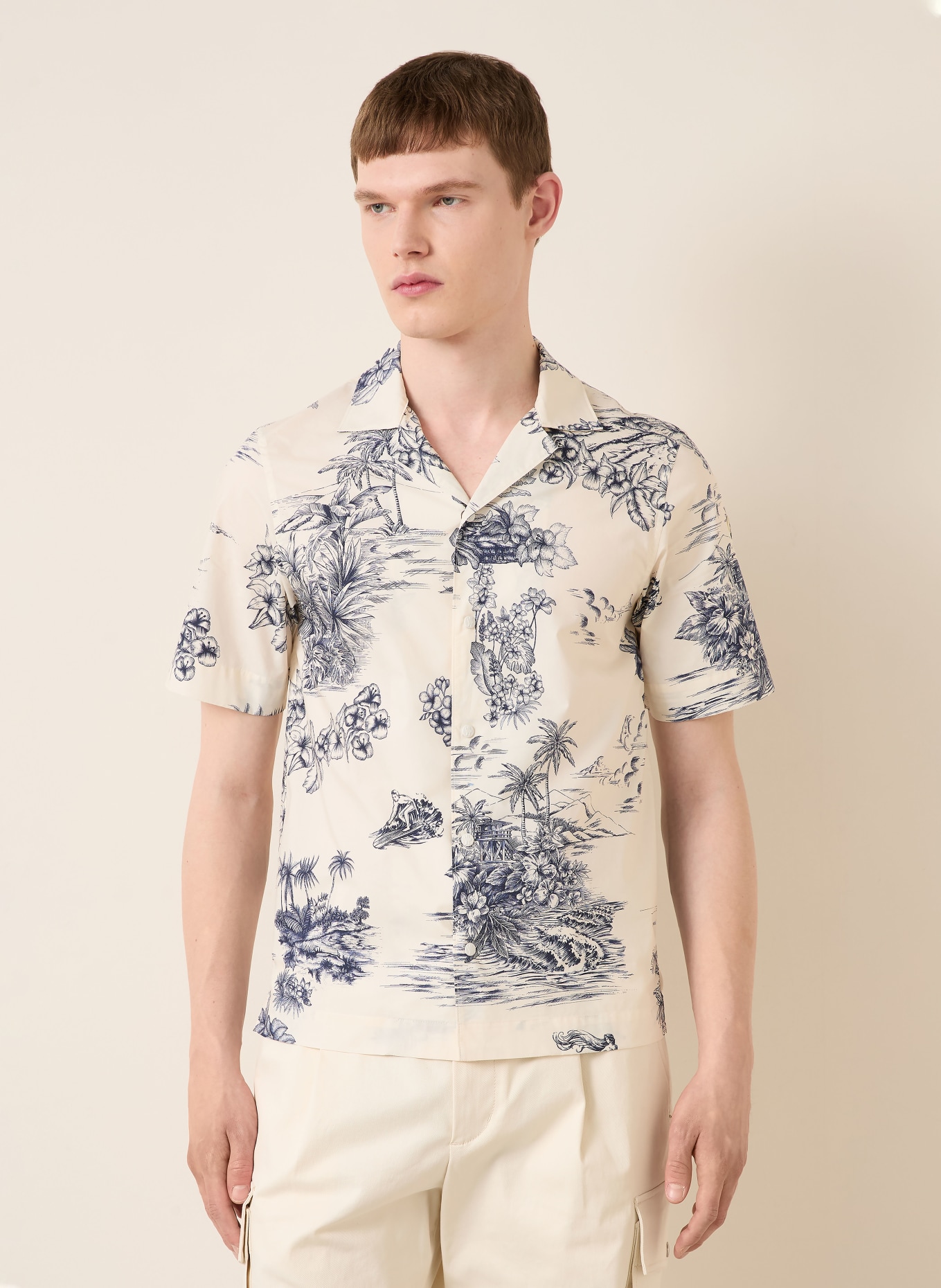 MONCLER Resorthemd, slim fit: WIT / DONKERBLAUW