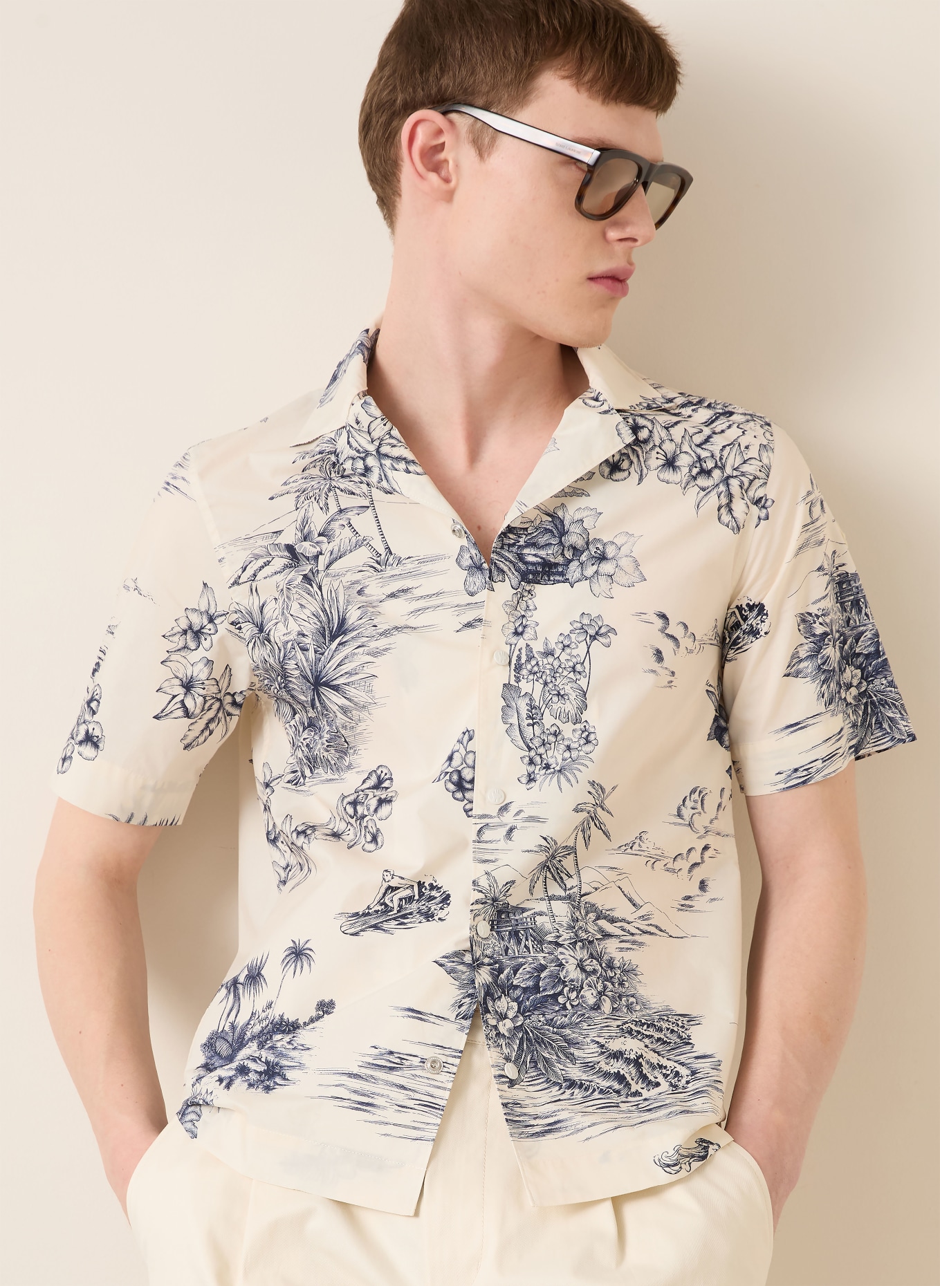 MONCLER Resorthemd, slim fit: WIT / DONKERBLAUW