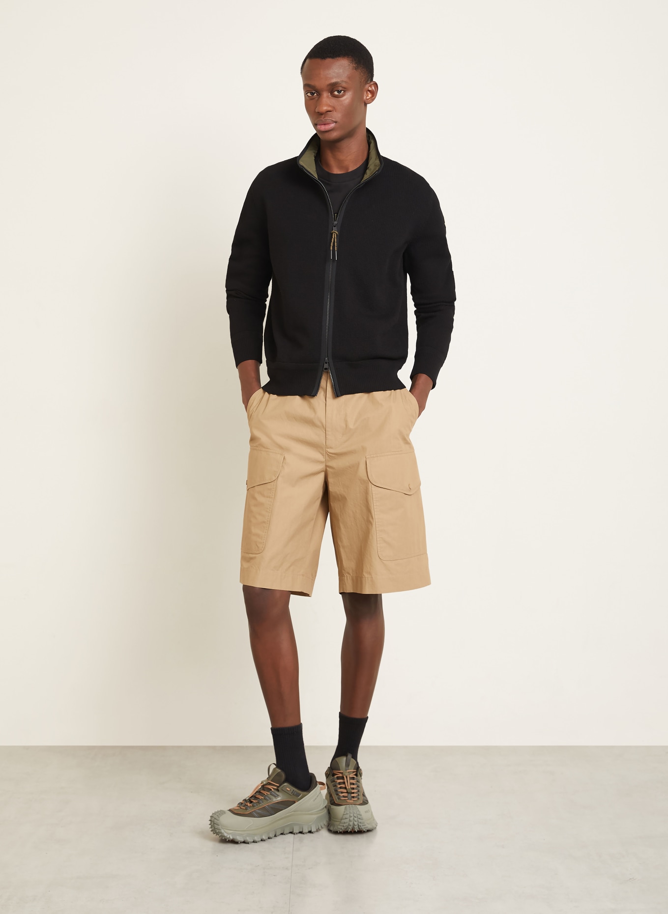 MONCLER Strickjacke im Materialmix: DUNKELBLAU / OLIV