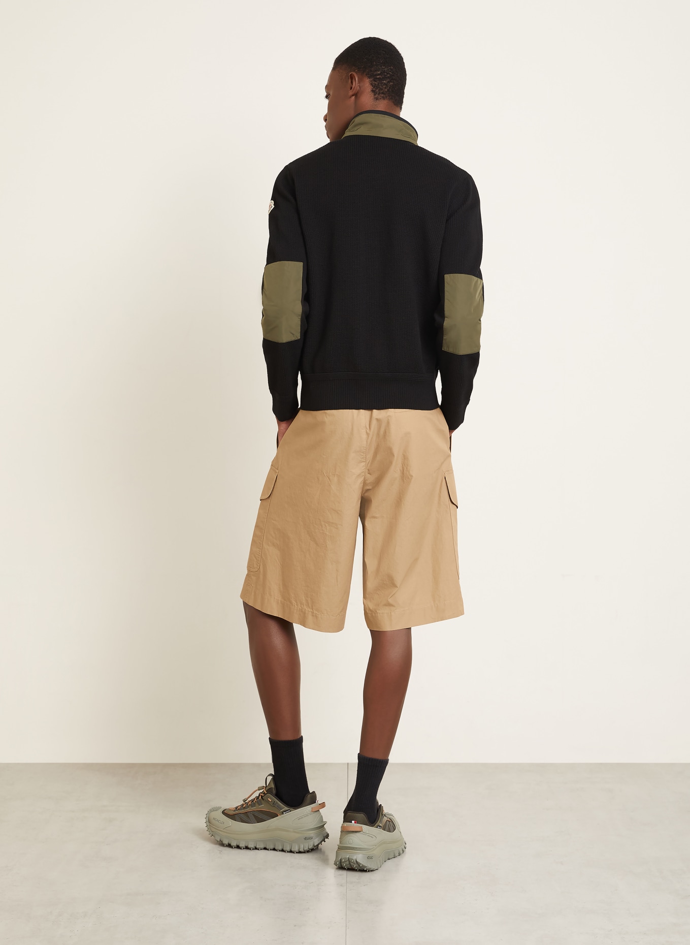 MONCLER Strickjacke im Materialmix: DUNKELBLAU / OLIV