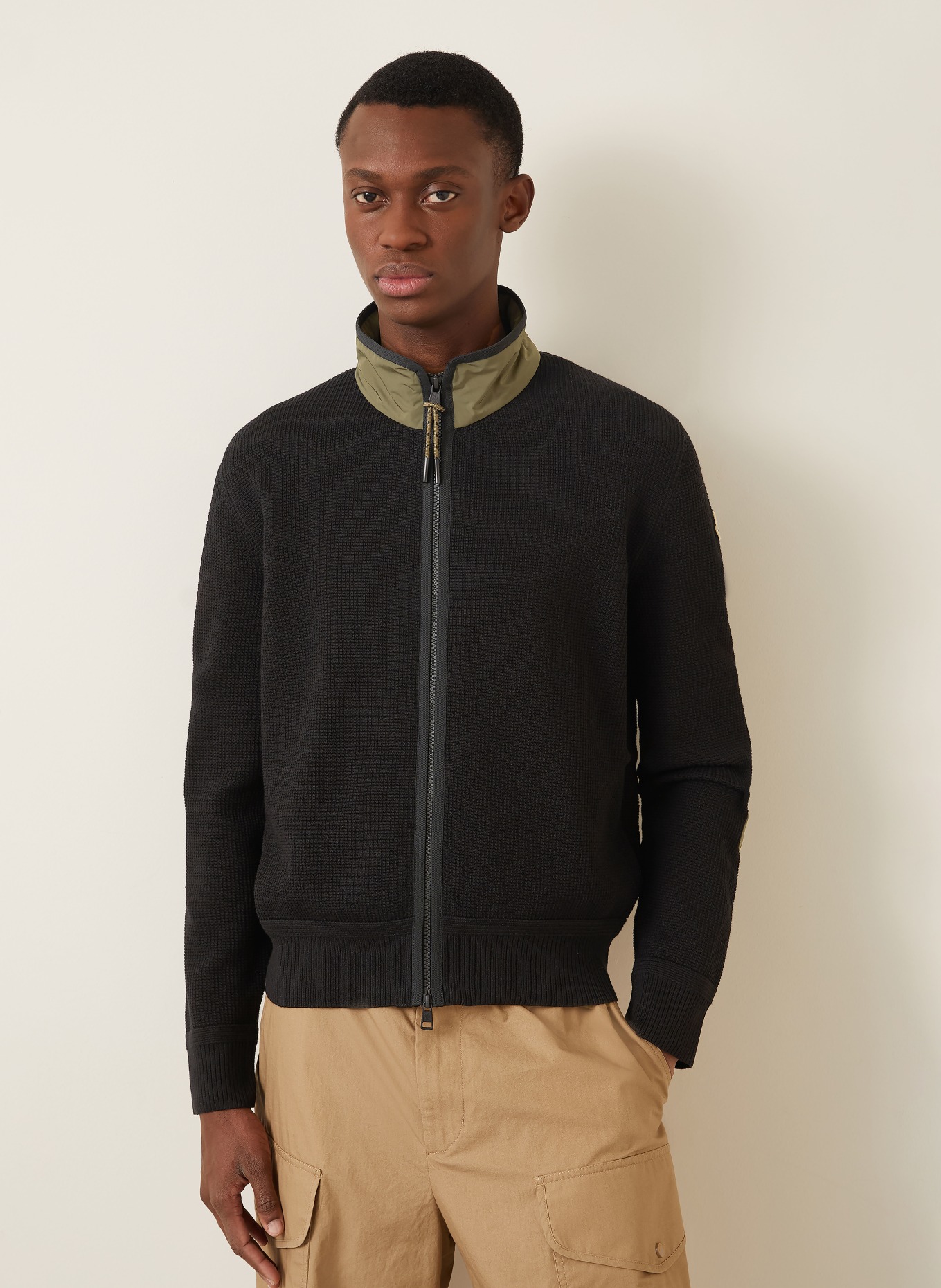 MONCLER Strickjacke im Materialmix: DUNKELBLAU / OLIV