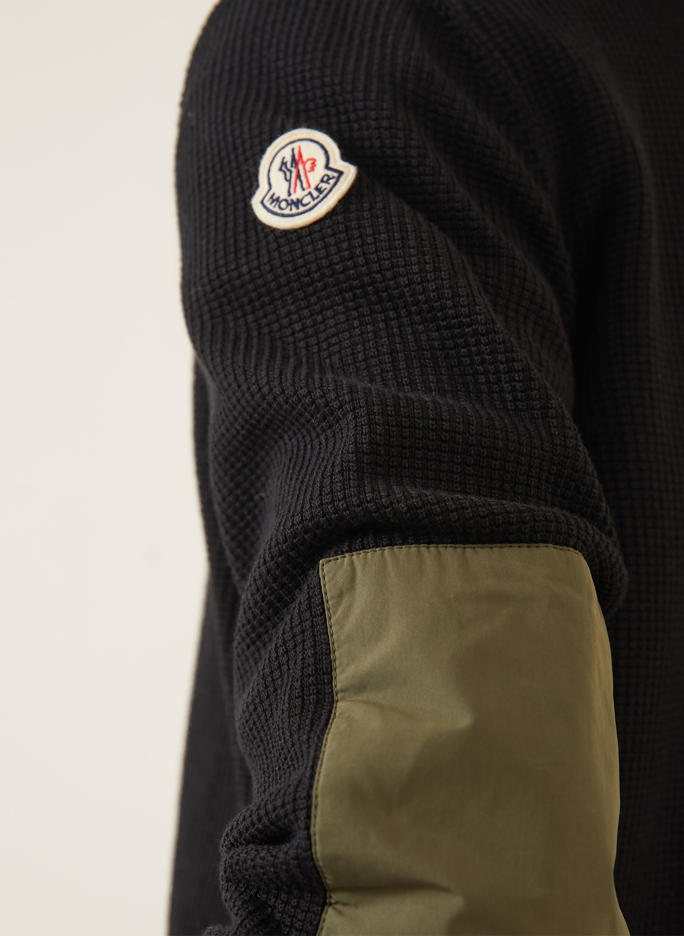 MONCLER Strickjacke im Materialmix: DUNKELBLAU / OLIV