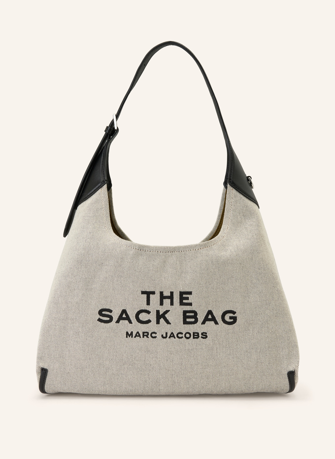 MARC JACOBS Schultertasche THE LEATHER-TRIM CANVAS BELTED SACK BAG: BEIGE / SILBER / SCHWARZ