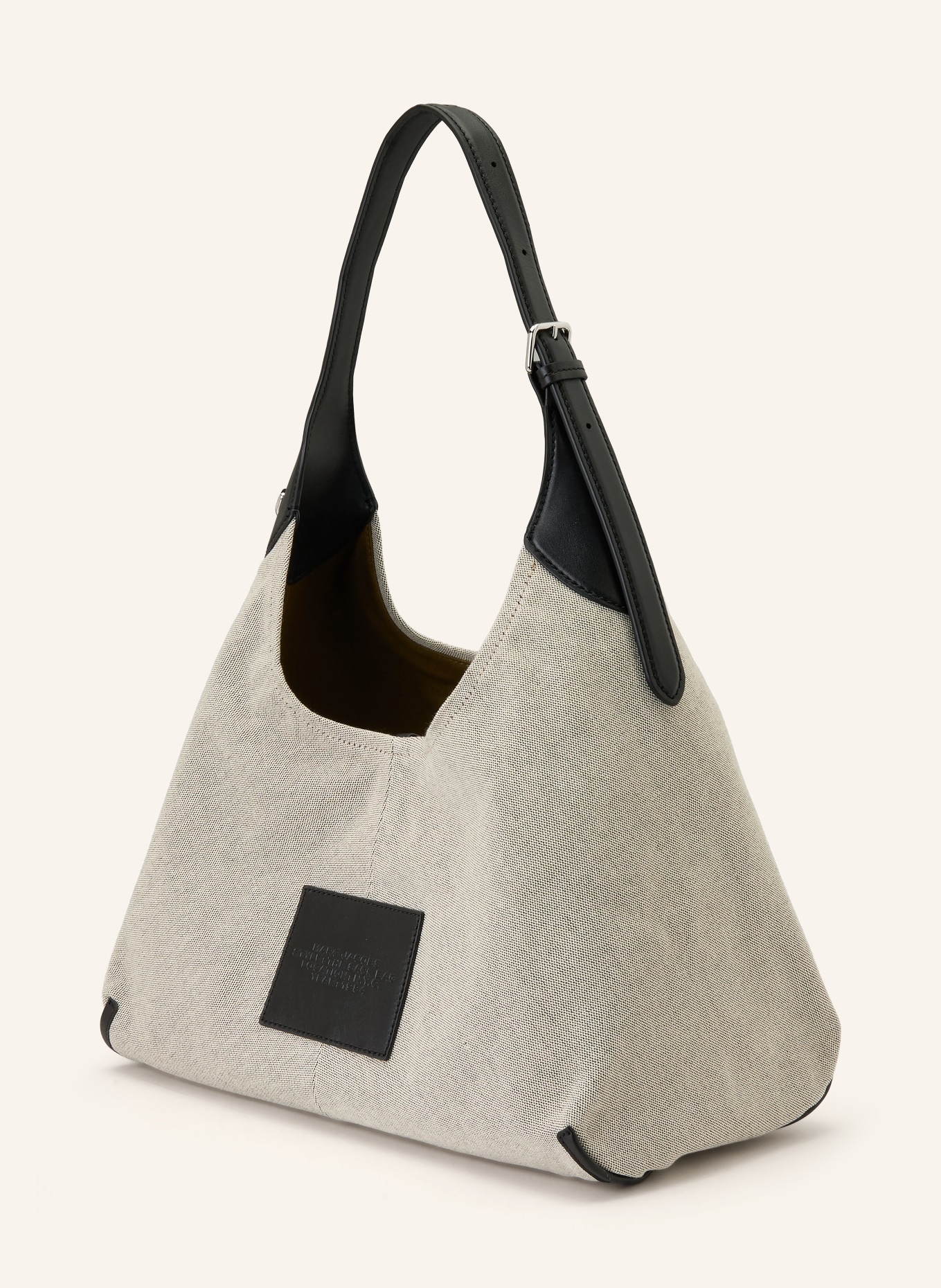 MARC JACOBS Schultertasche THE LEATHER-TRIM CANVAS BELTED SACK BAG: BEIGE / SILBER / SCHWARZ