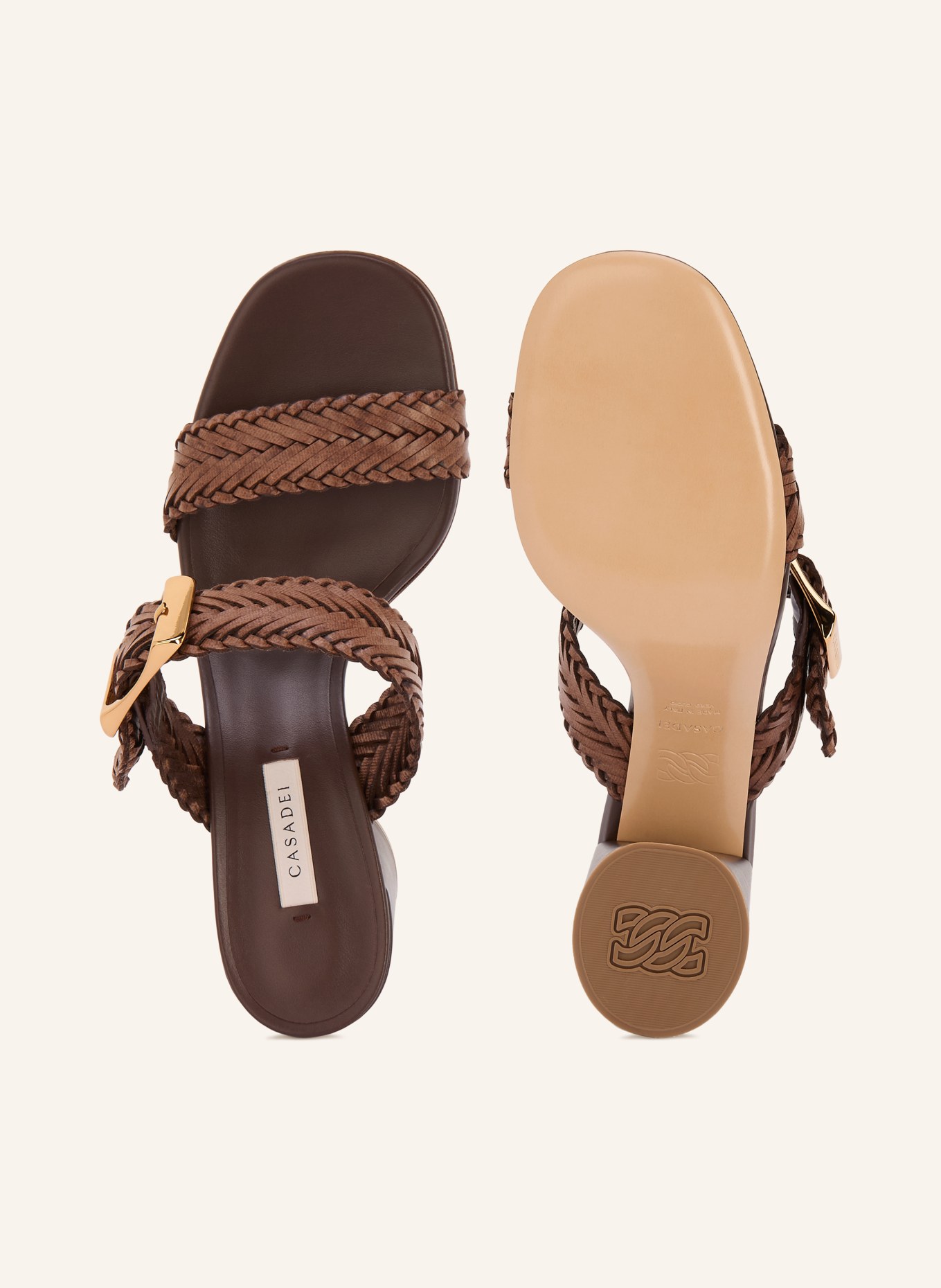 CASADEI CLEO Mules: DARK BROWN / GOLD