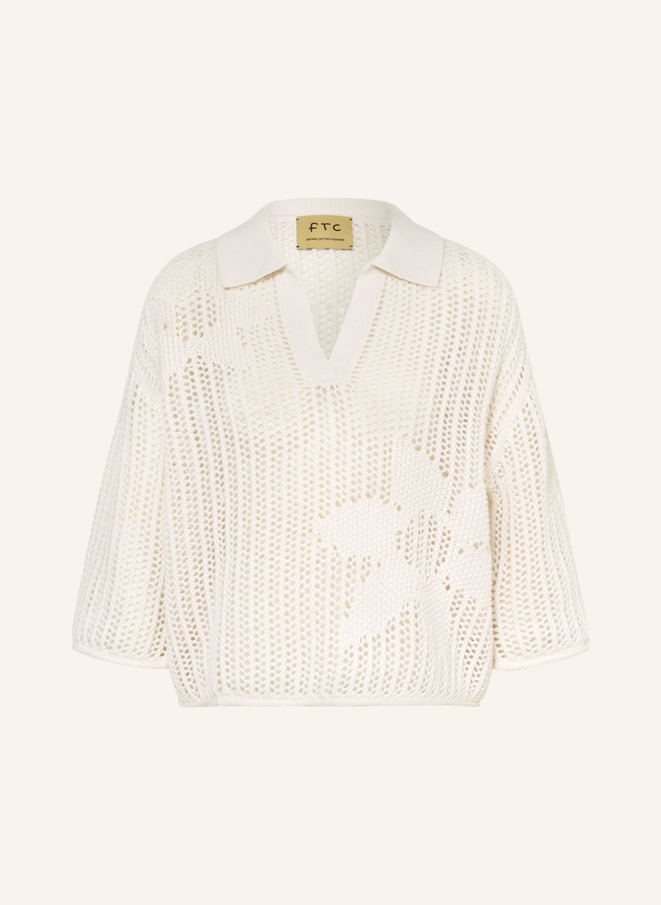 FTC CASHMERE Trui met kasjmier en 3/4-mouwen: ECRU