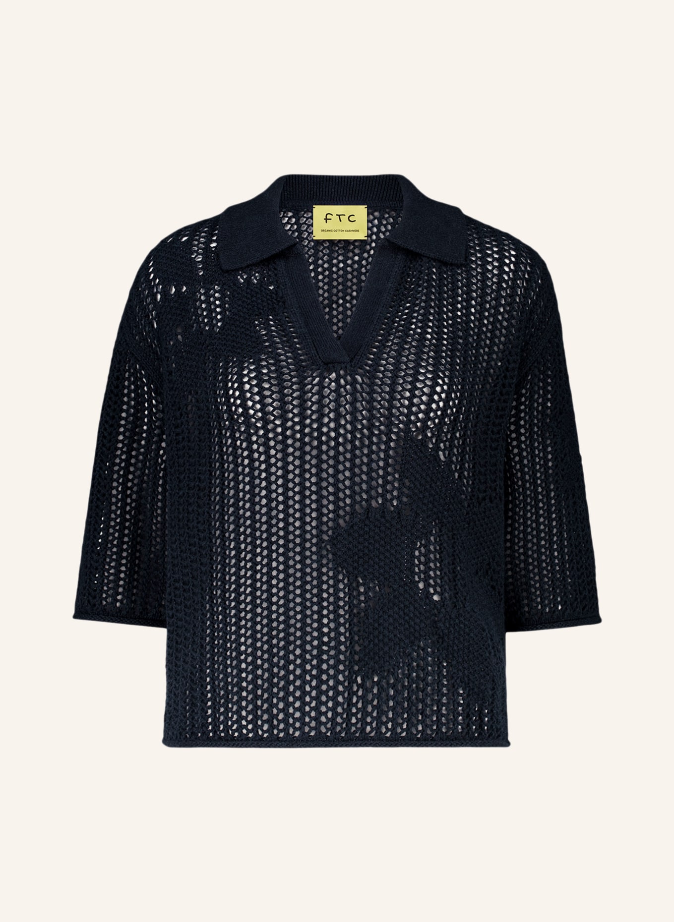 FTC CASHMERE Trui met kasjmier en 3/4-mouwen: DONKERBLAUW