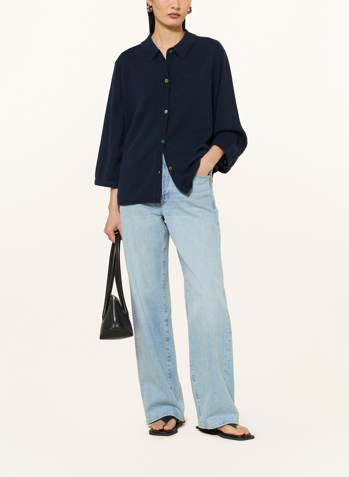 FTC CASHMERE Vest met kasjmier en 3/4-mouwen: DONKERBLAUW