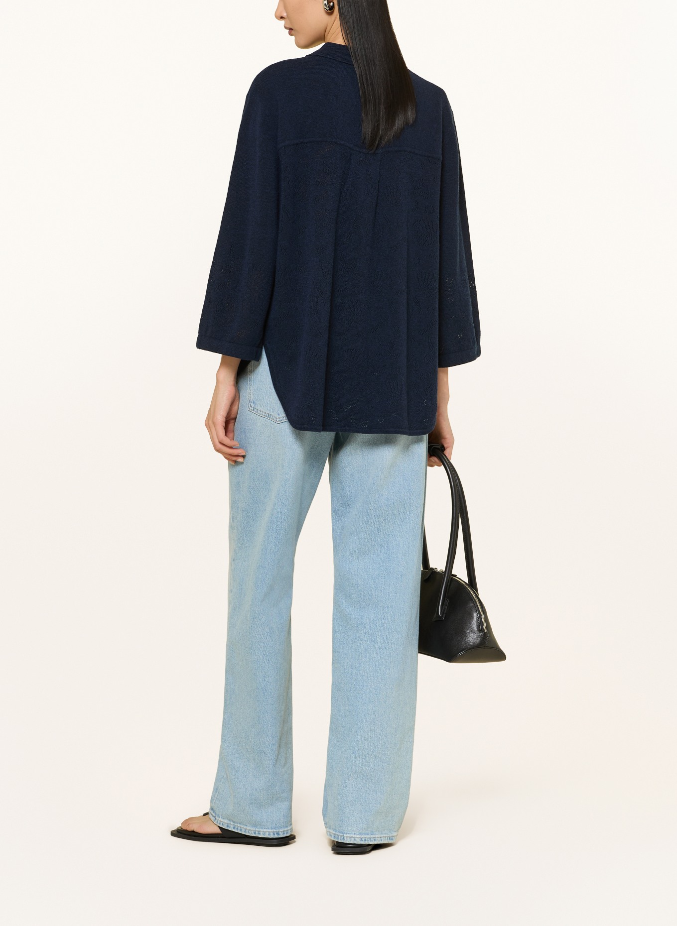 FTC CASHMERE Vest met kasjmier en 3/4-mouwen: DONKERBLAUW