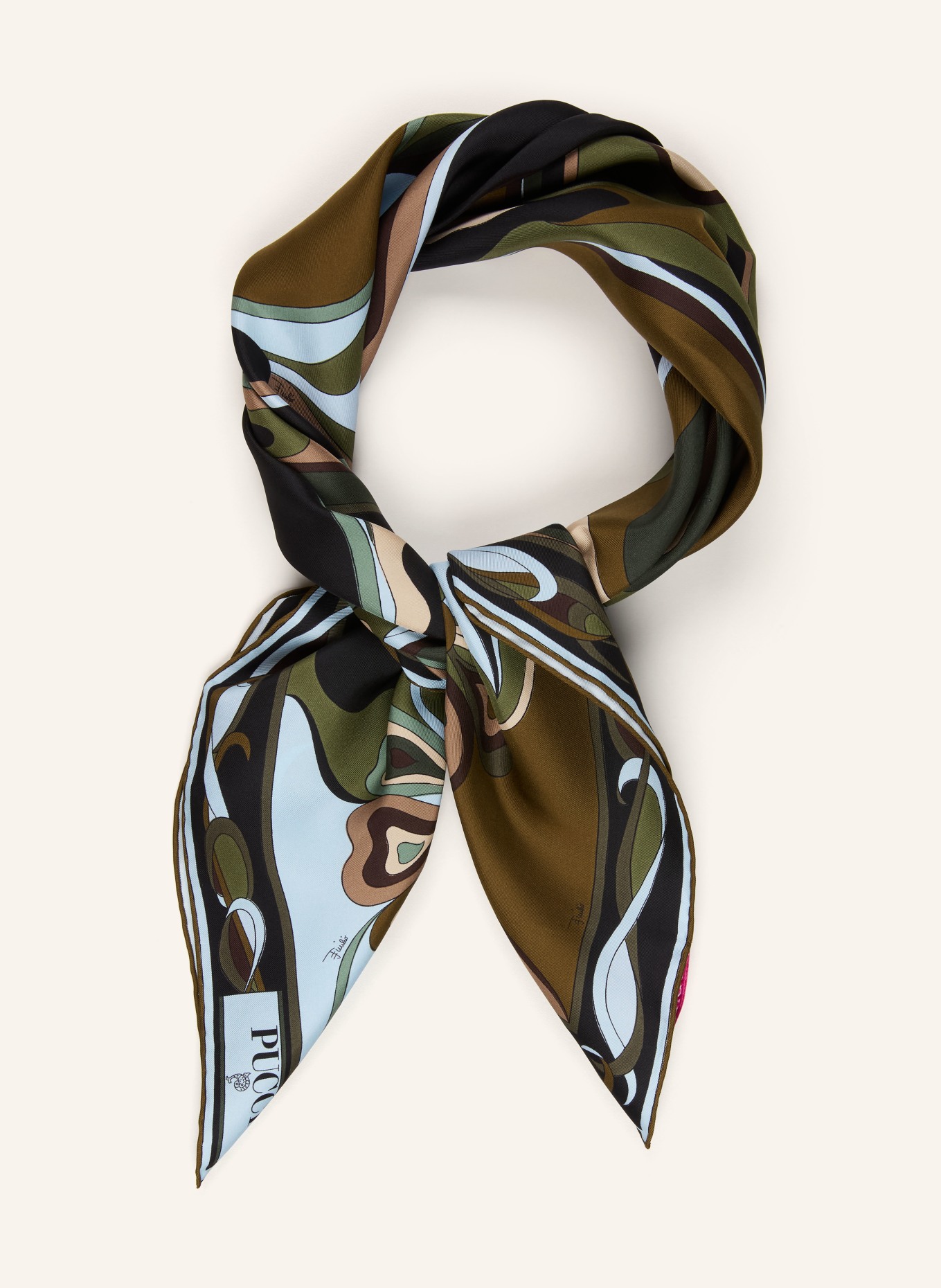 PUCCI zijden sjaal: KAKI / LICHTBLAUW / ZWART
