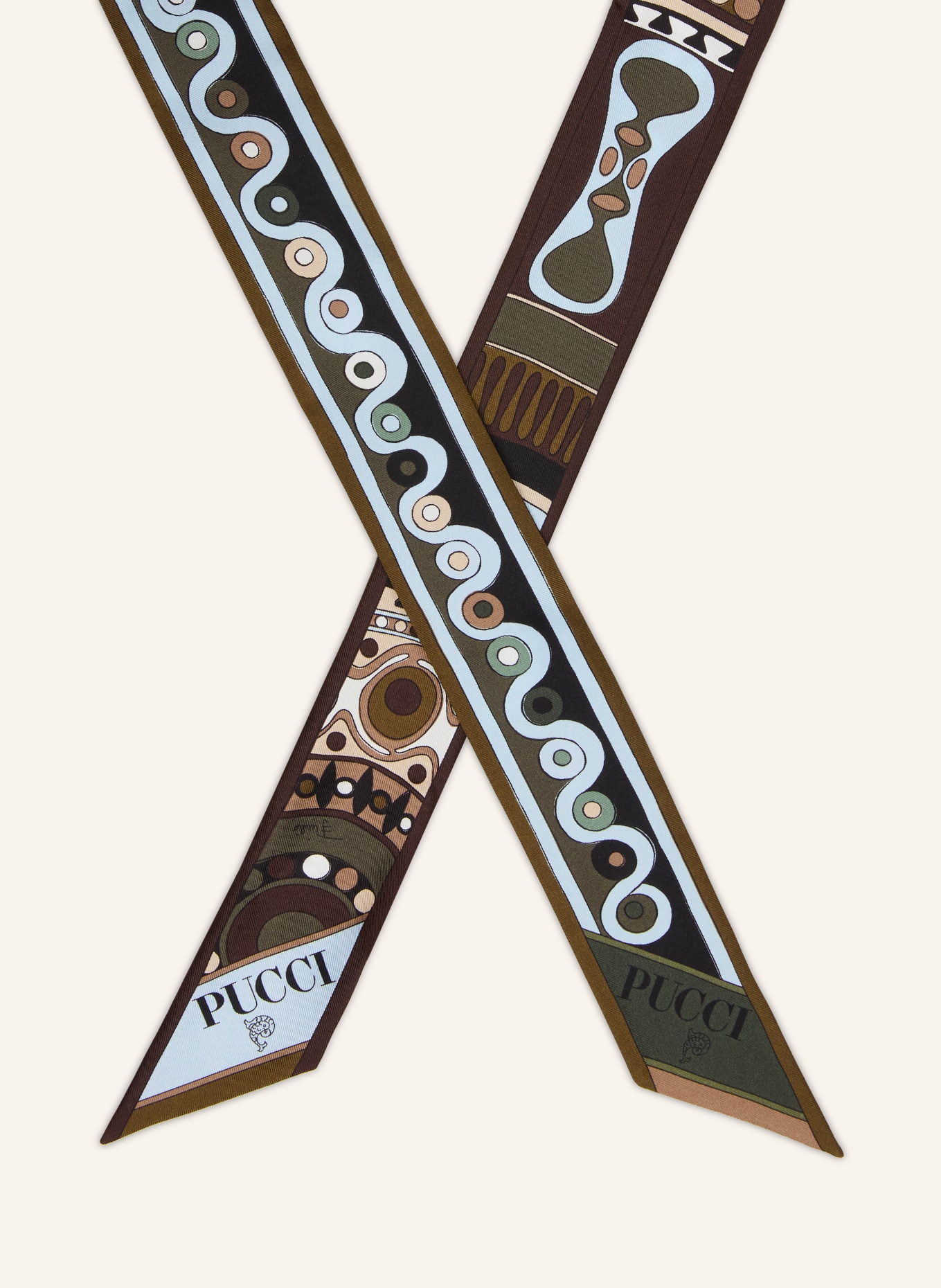 PUCCI Seidenschal: DUNKELBRAUN / DUNKELGRÜN / HELLBLAU