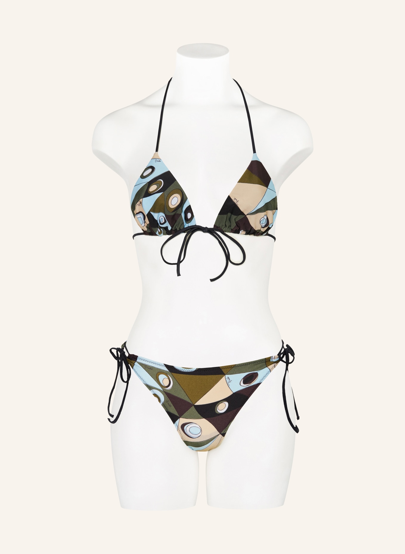 PUCCI Triangel-bikinibroekje: KAKI / LICHTBLAUW / ZWART