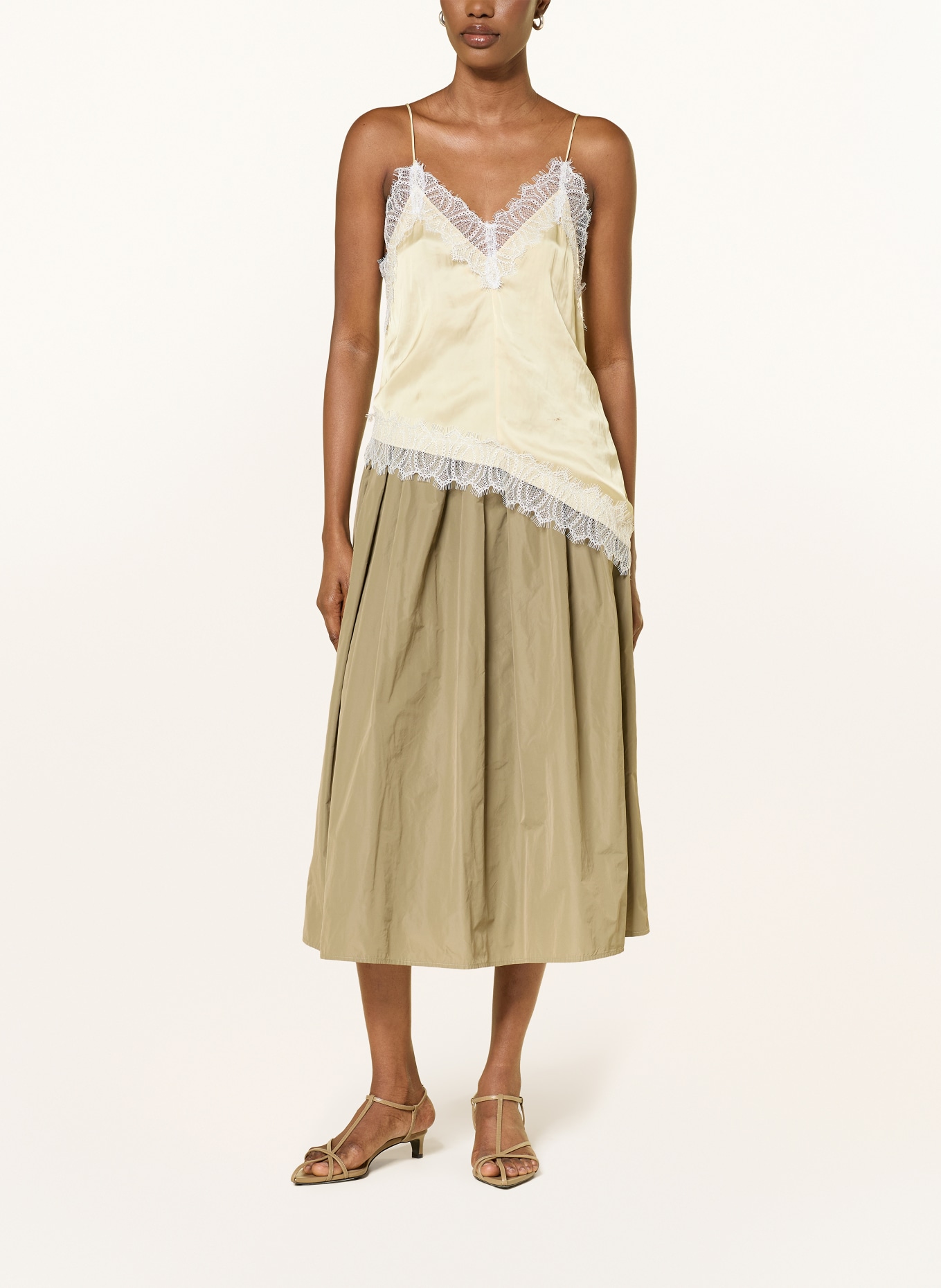 LUISA CERANO Blouse met kant: DONKERGEEL / ECRU