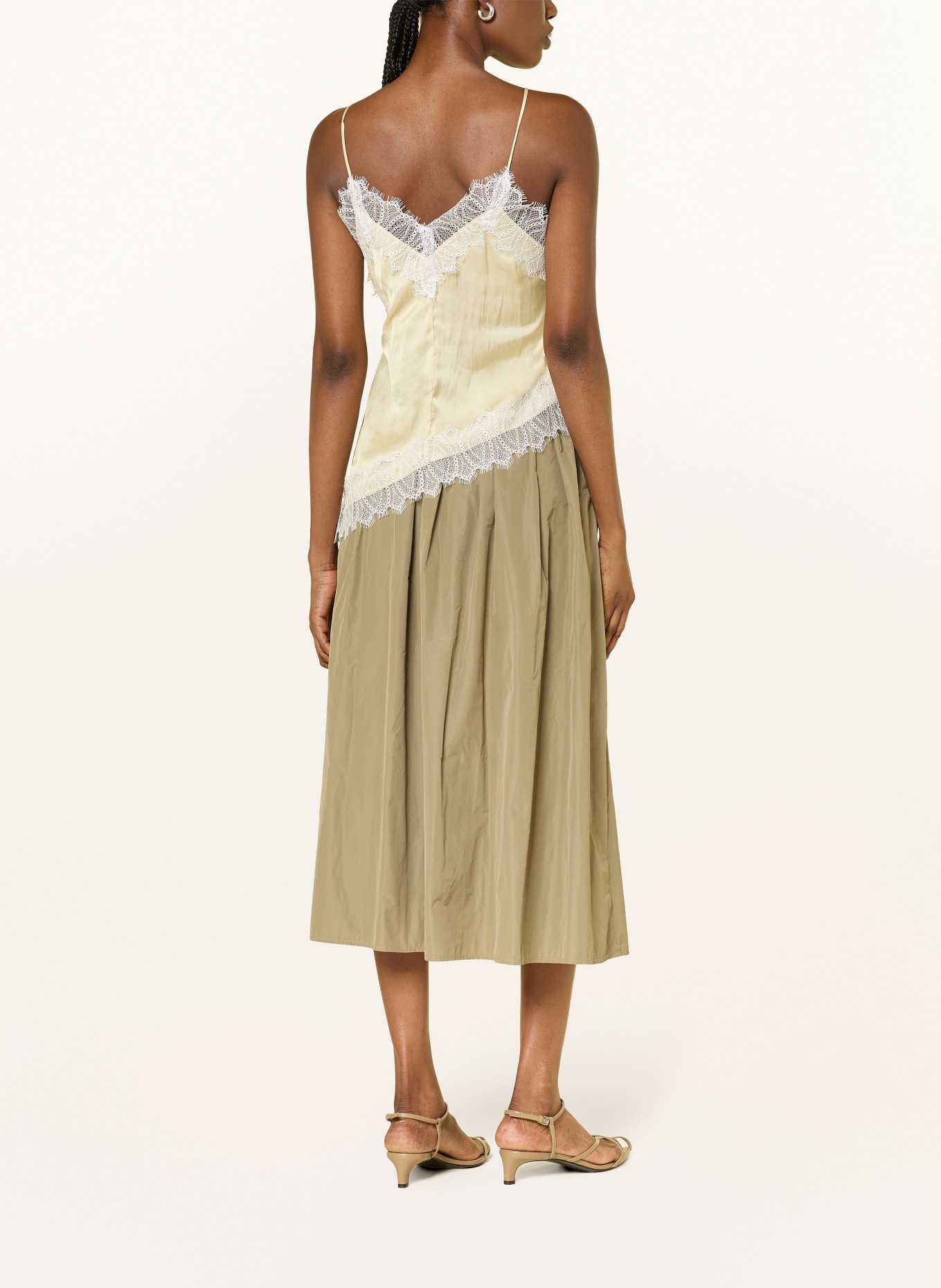 LUISA CERANO Blouse met kant: DONKERGEEL / ECRU
