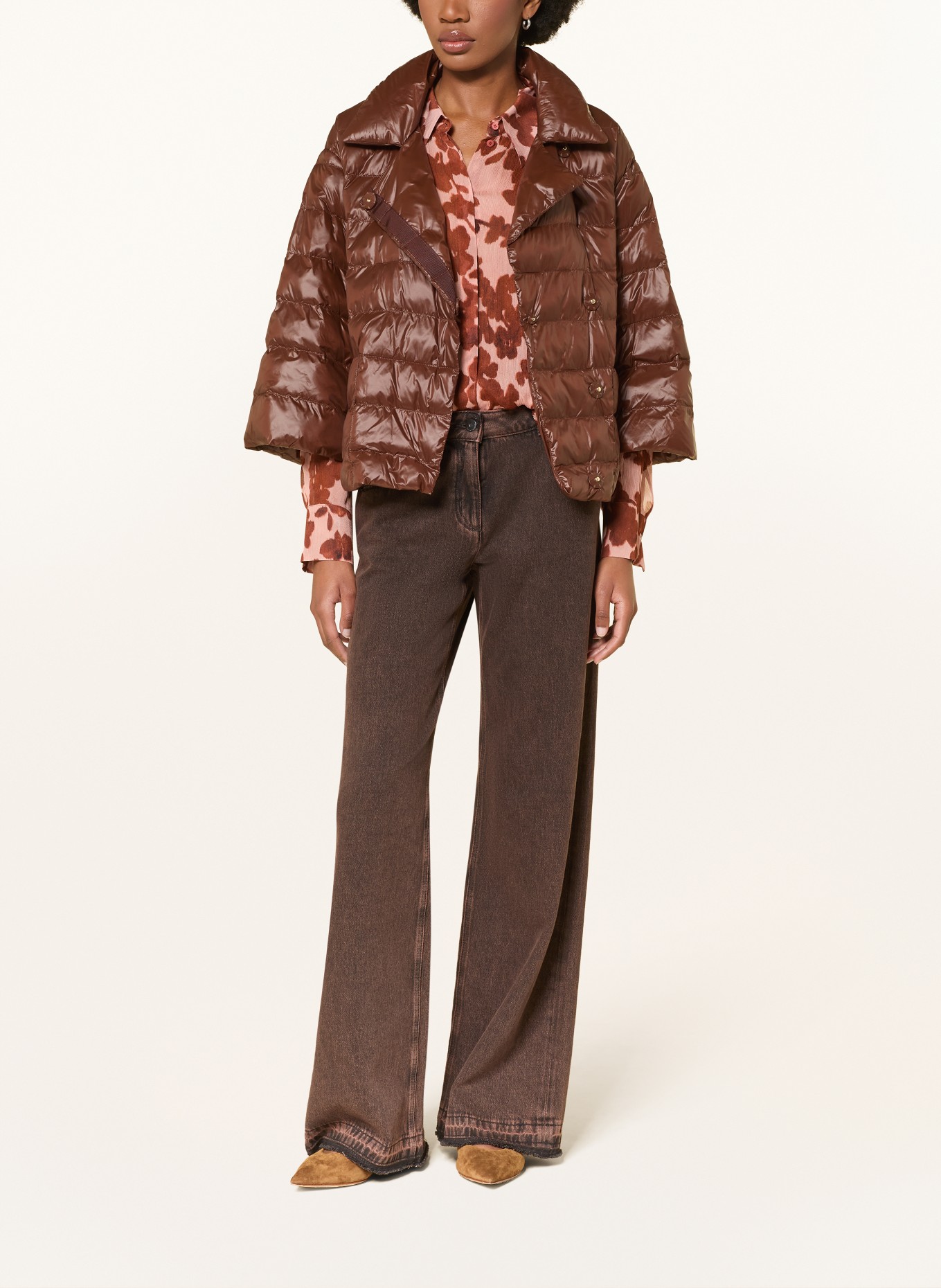 LUISA CERANO Quilted jacket with 3/4-length sleeves: DARK BROWN