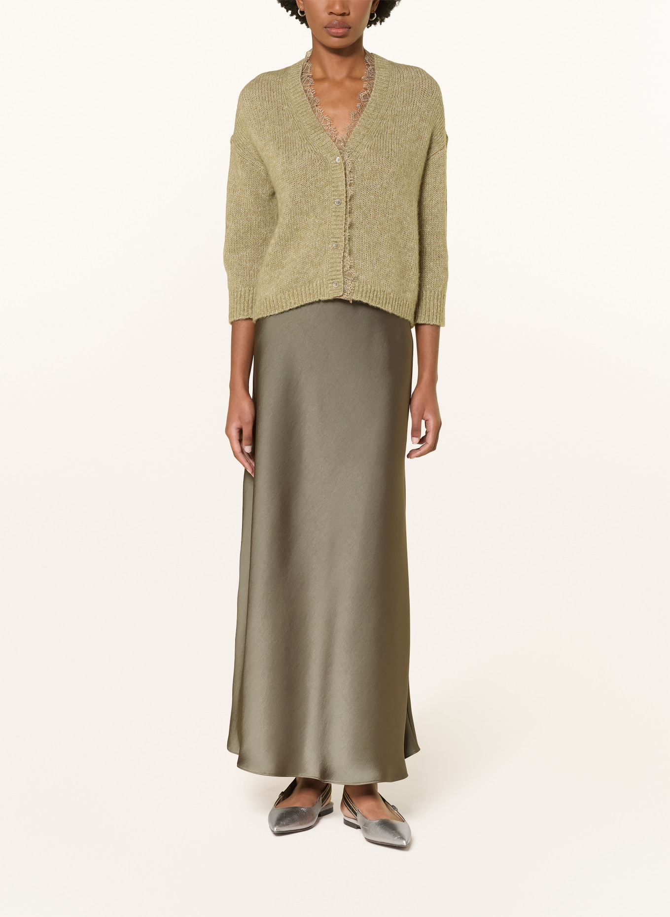 LUISA CERANO Satin skirt: DARK GREEN