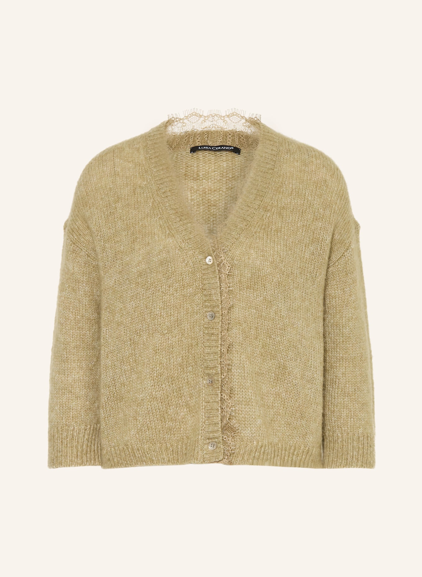 LUISA CERANO Vest van alpaca en kant: OLIJF