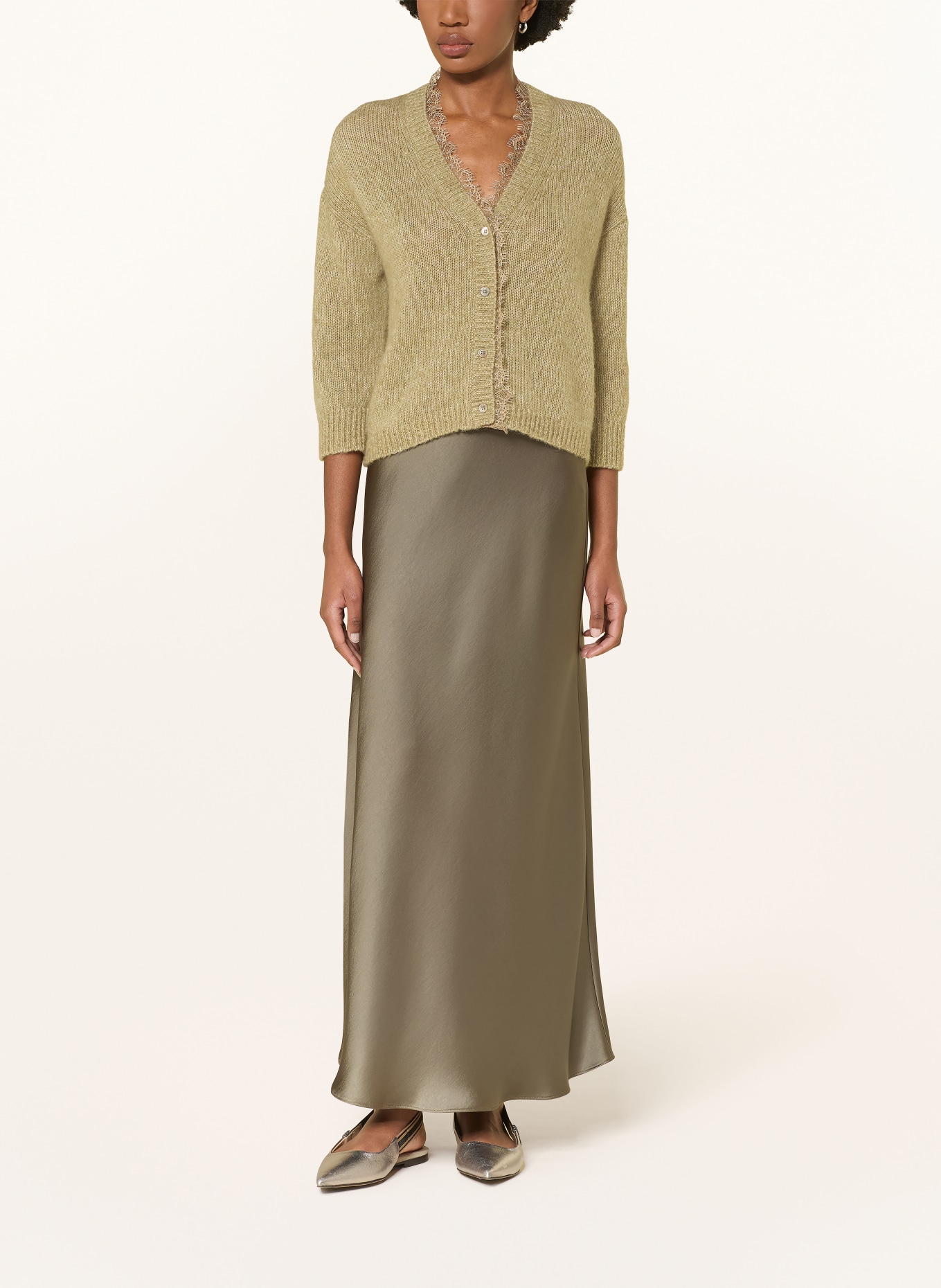 LUISA CERANO Vest van alpaca en kant: OLIJF