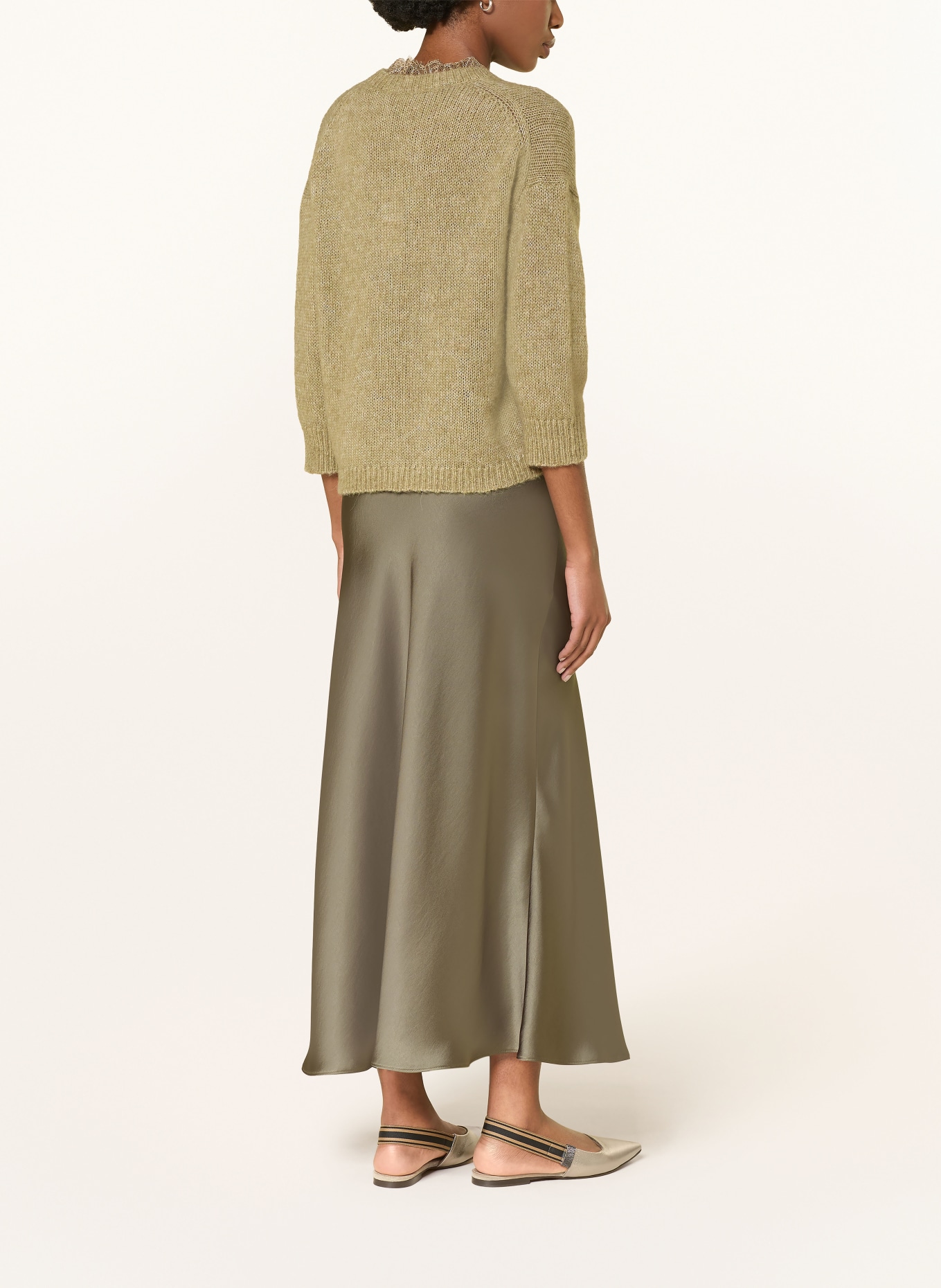 LUISA CERANO Vest van alpaca en kant: OLIJF
