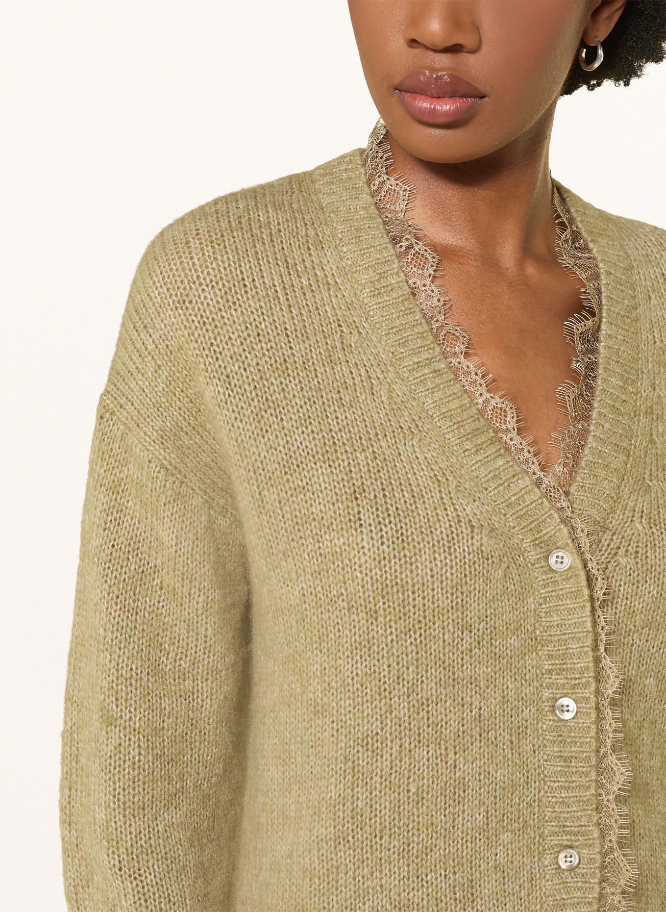 LUISA CERANO Vest van alpaca en kant: OLIJF