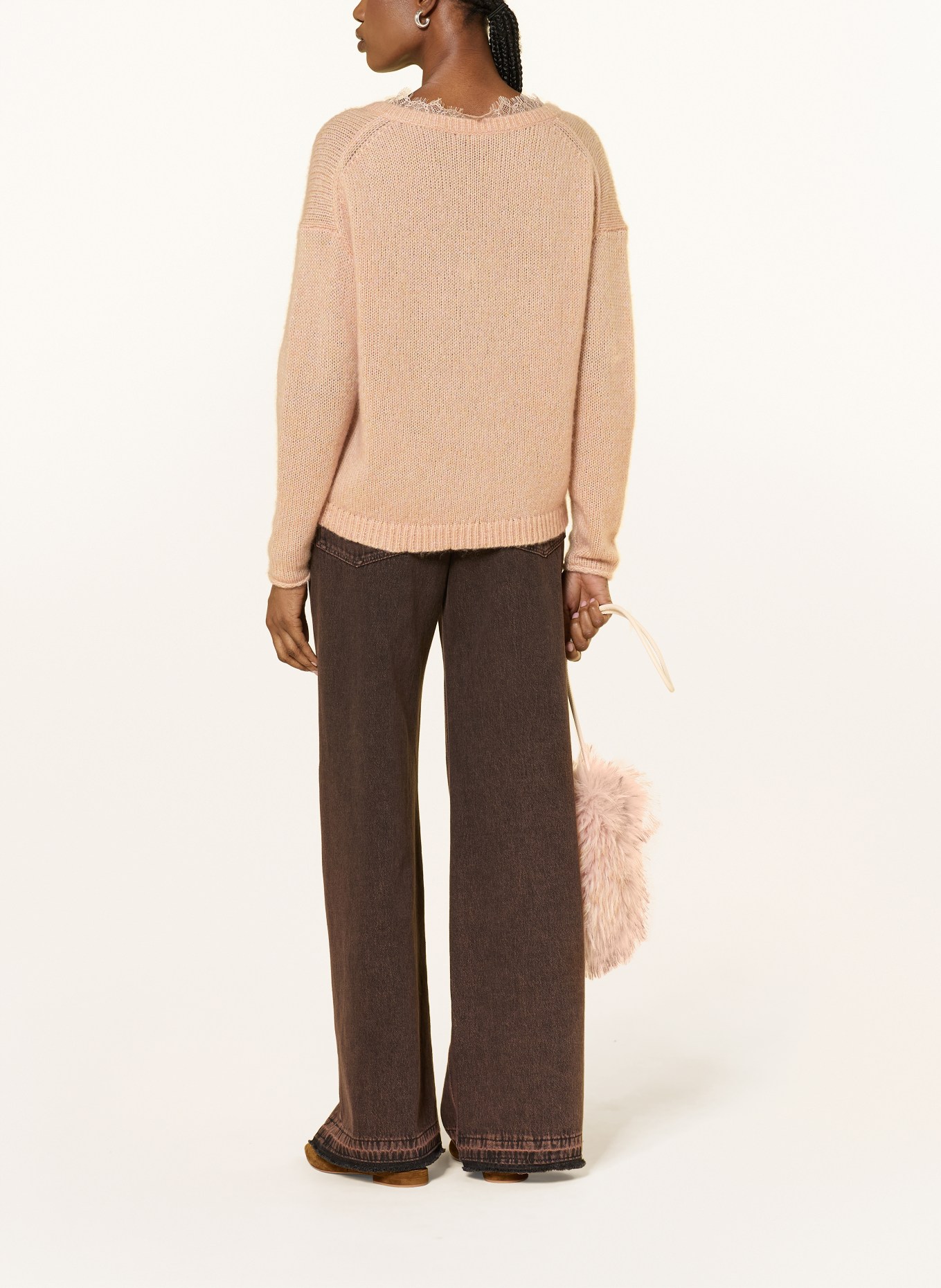 LUISA CERANO Pullover mit Spitze und mit Alpaka: HELLBRAUN