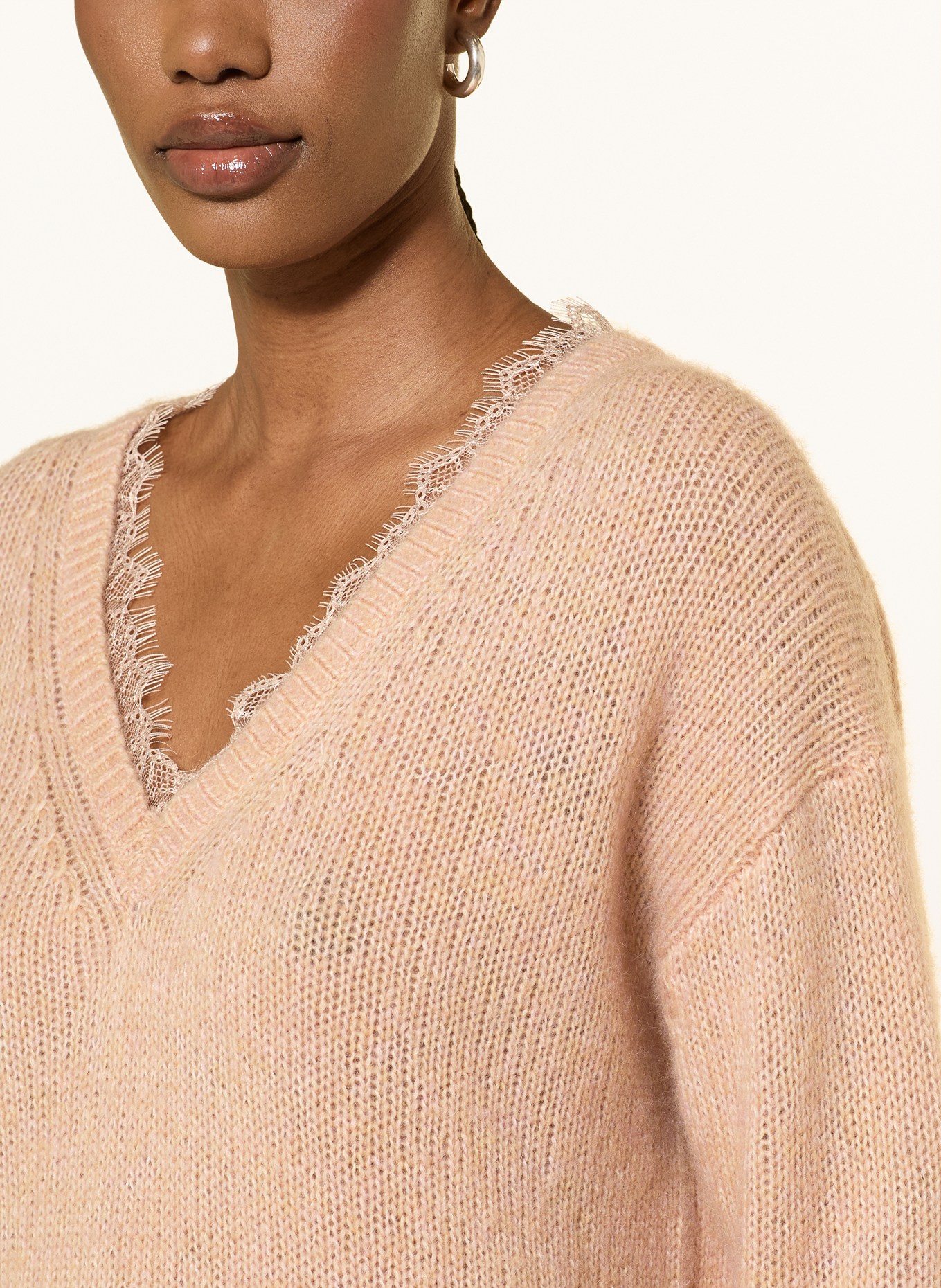 LUISA CERANO Pullover mit Spitze und mit Alpaka: HELLBRAUN