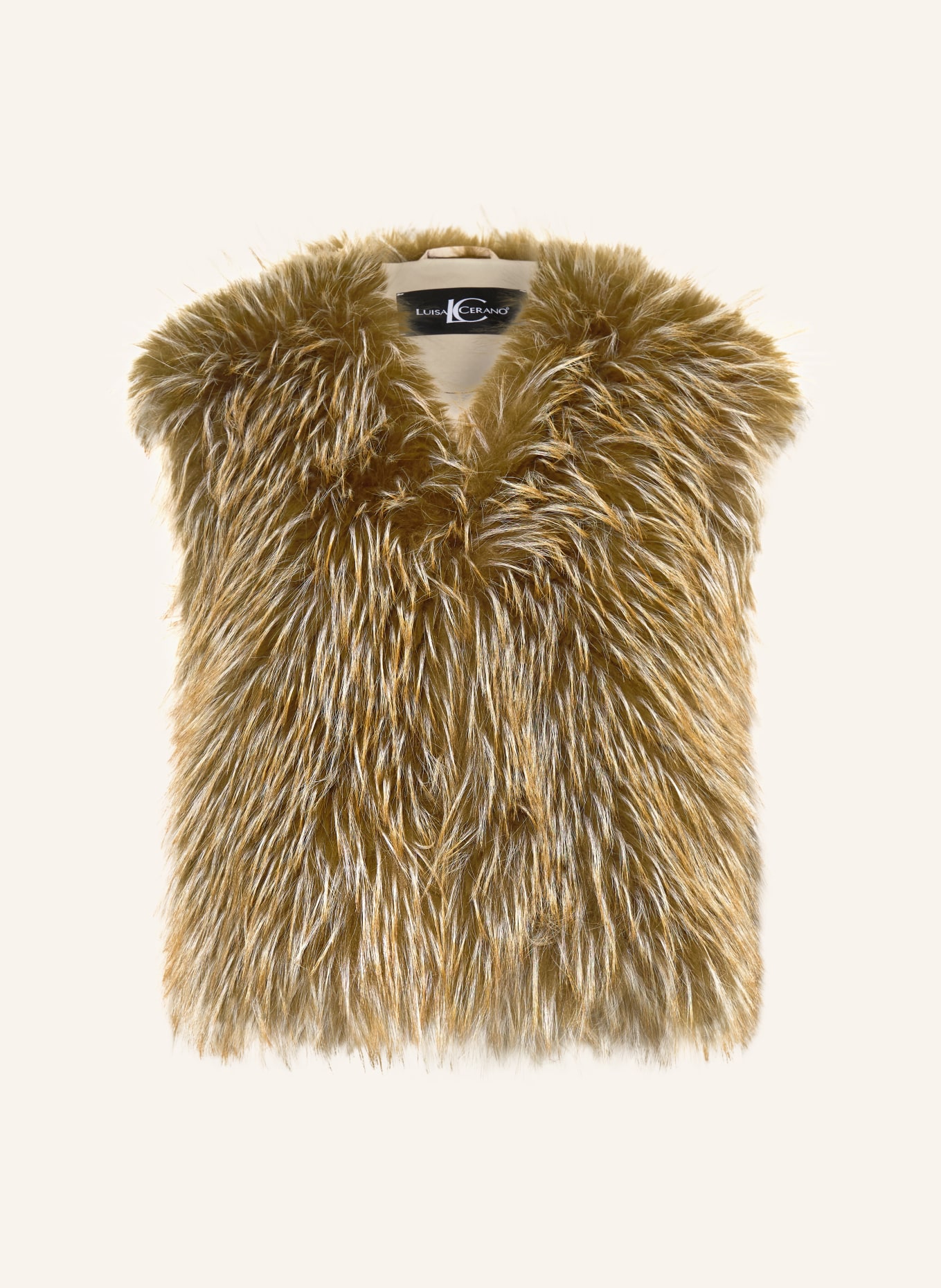 LUISA CERANO Faux fur vest: GREEN / DARK YELLOW