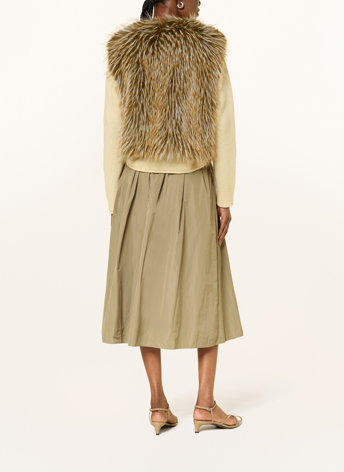 LUISA CERANO Faux fur vest: GREEN / DARK YELLOW