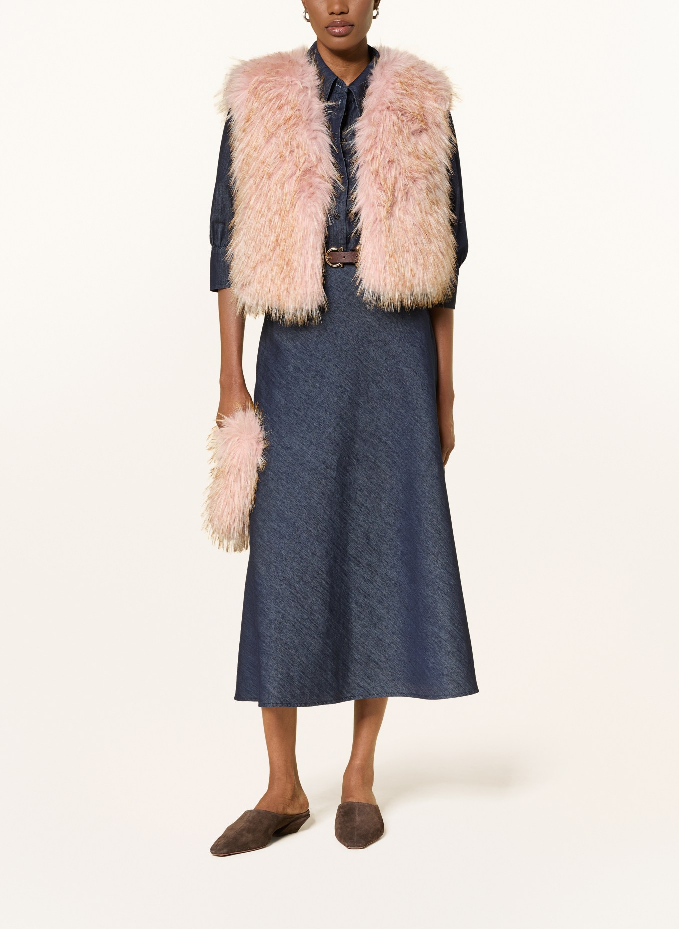LUISA CERANO Faux fur vest: PINK / BEIGE