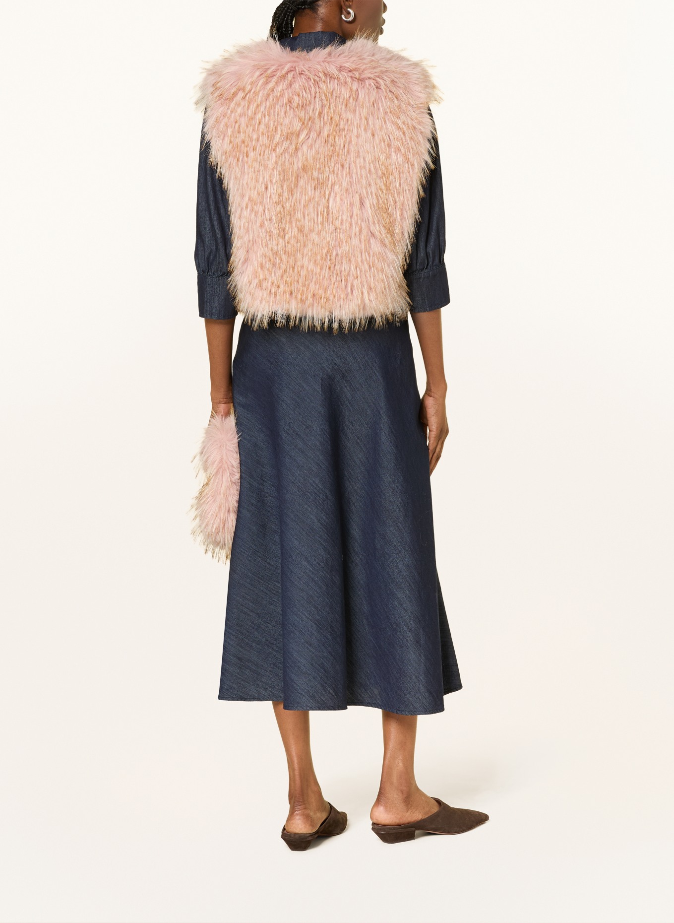 LUISA CERANO Faux fur vest: PINK / BEIGE