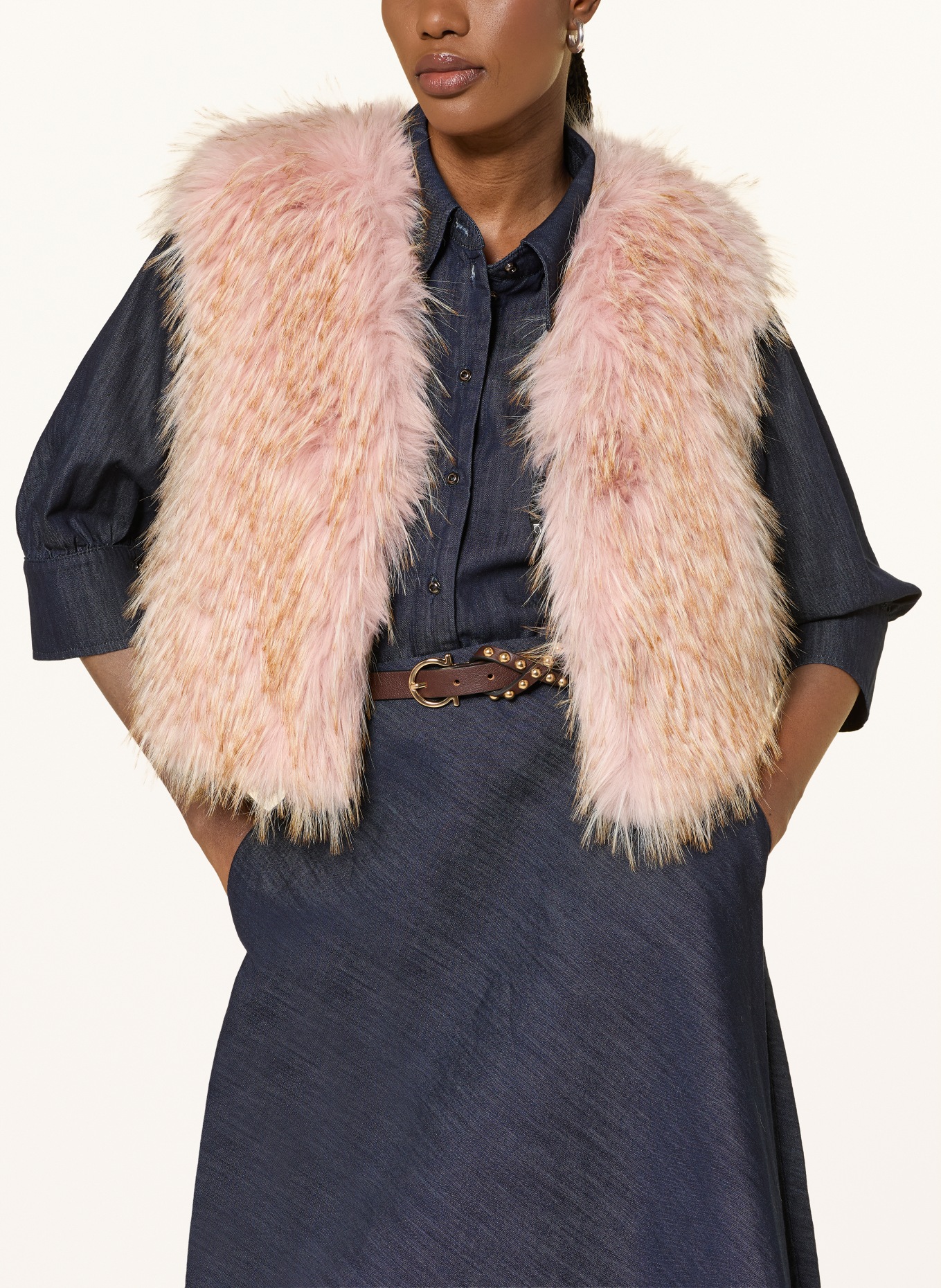 LUISA CERANO Faux fur vest: PINK / BEIGE