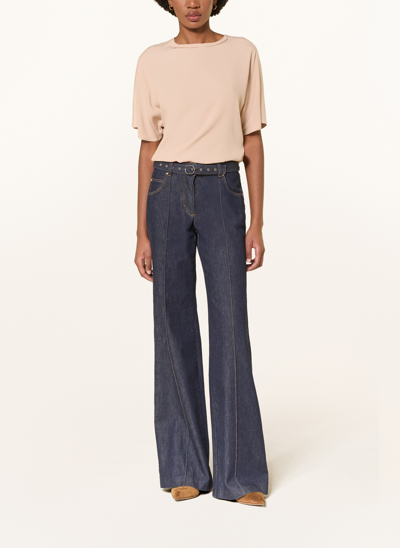 LUISA CERANO Blusenshirt im Materialmix: HELLBRAUN