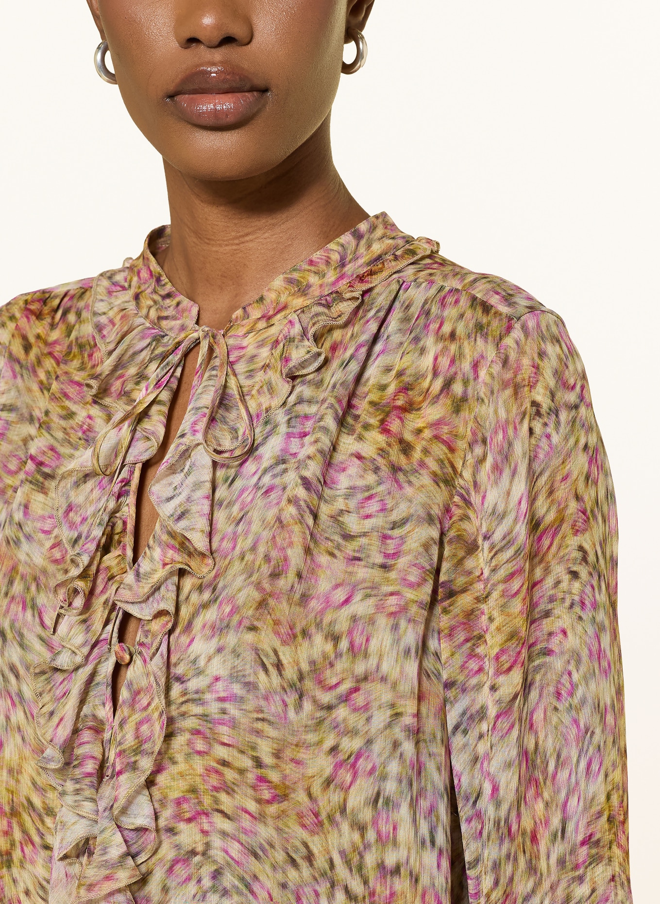 LUISA CERANO Dress with ruffles and flounces: DARK YELLOW / DARK BROWN / PURPLE