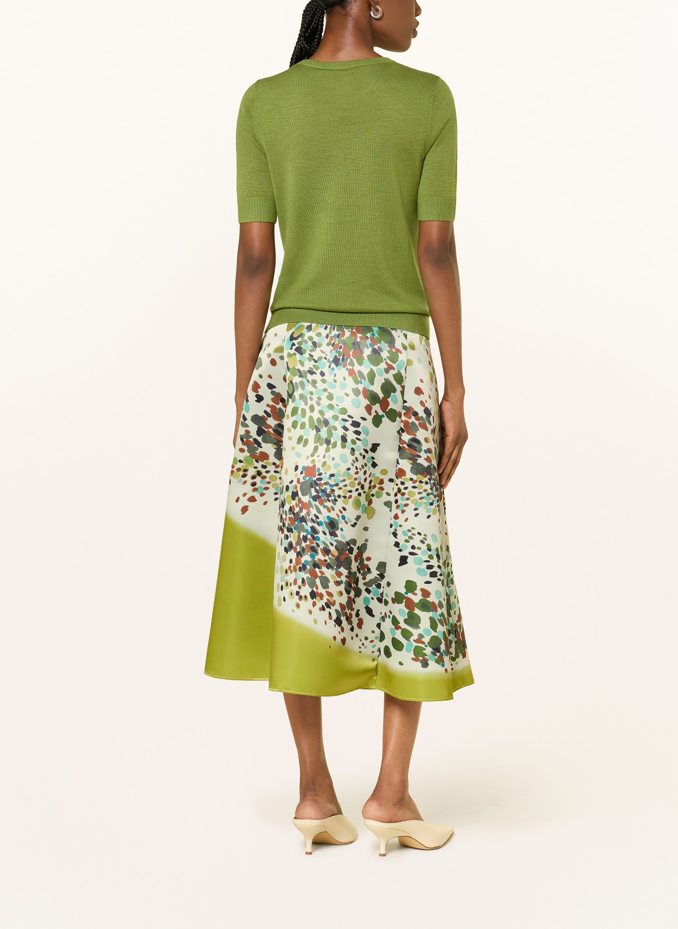 LUISA CERANO jupe en satin: VERT / MARRON / BLEU PÉTROLE