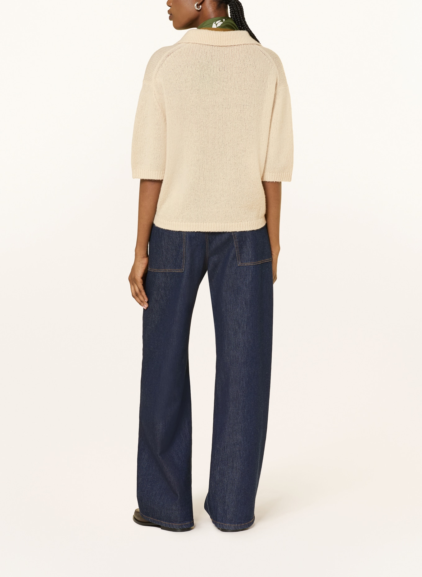 LUISA CERANO Tricou polo din tricot cu pietre decorative: BEJ
