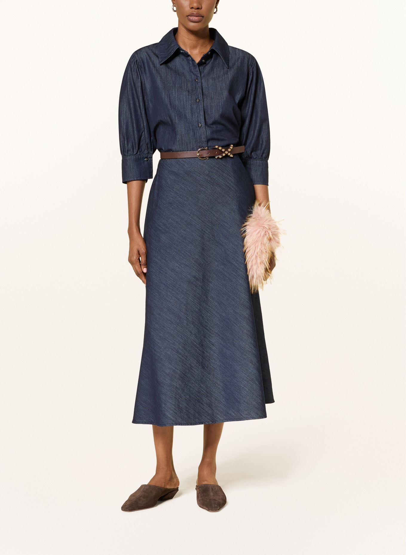 LUISA CERANO Denim blouse with 3/4 sleeves: DARK BLUE