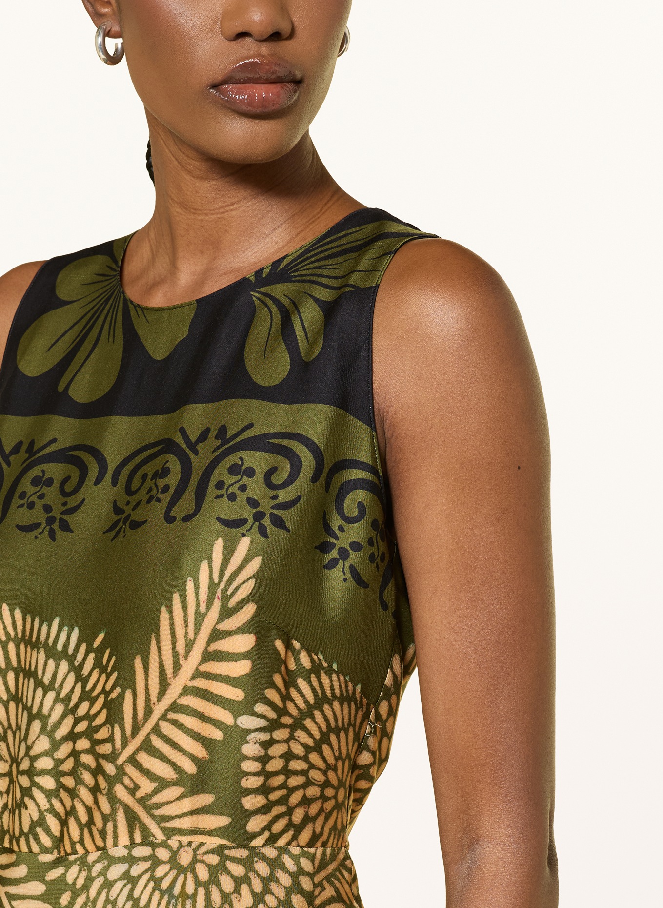LUISA CERANO satin dress: OLIVE / DARK RED / DARK YELLOW