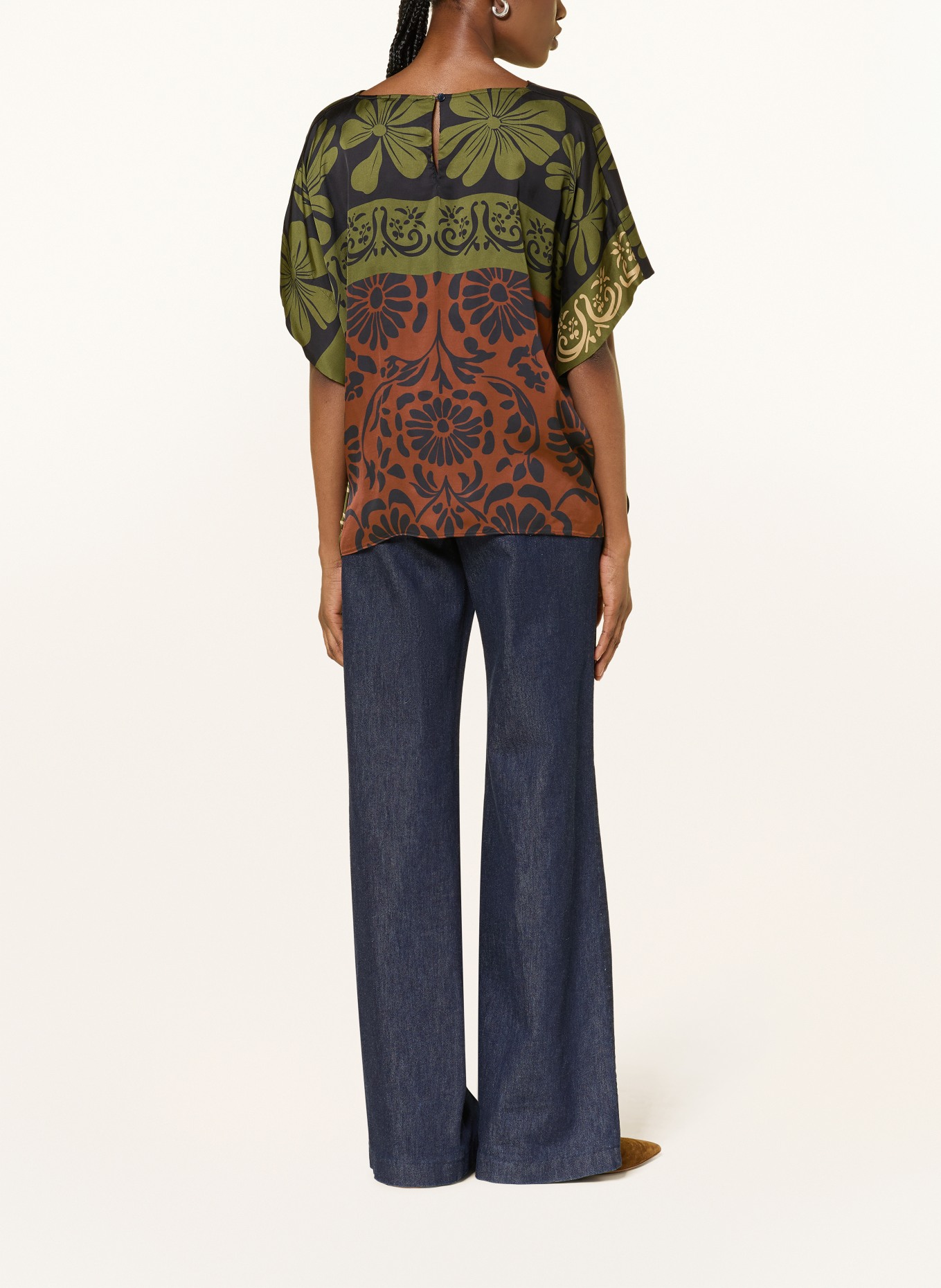 LUISA CERANO Satin blouse: GREEN / DARK RED / DARK BLUE