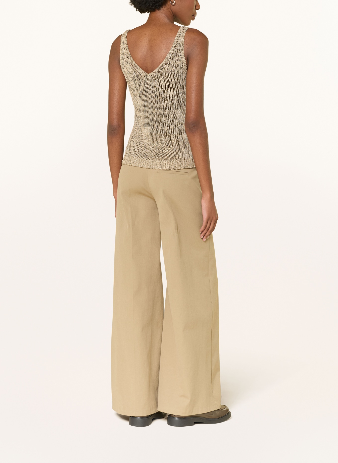 LUISA CERANO Linen knit top with glitter yarn: CAMEL