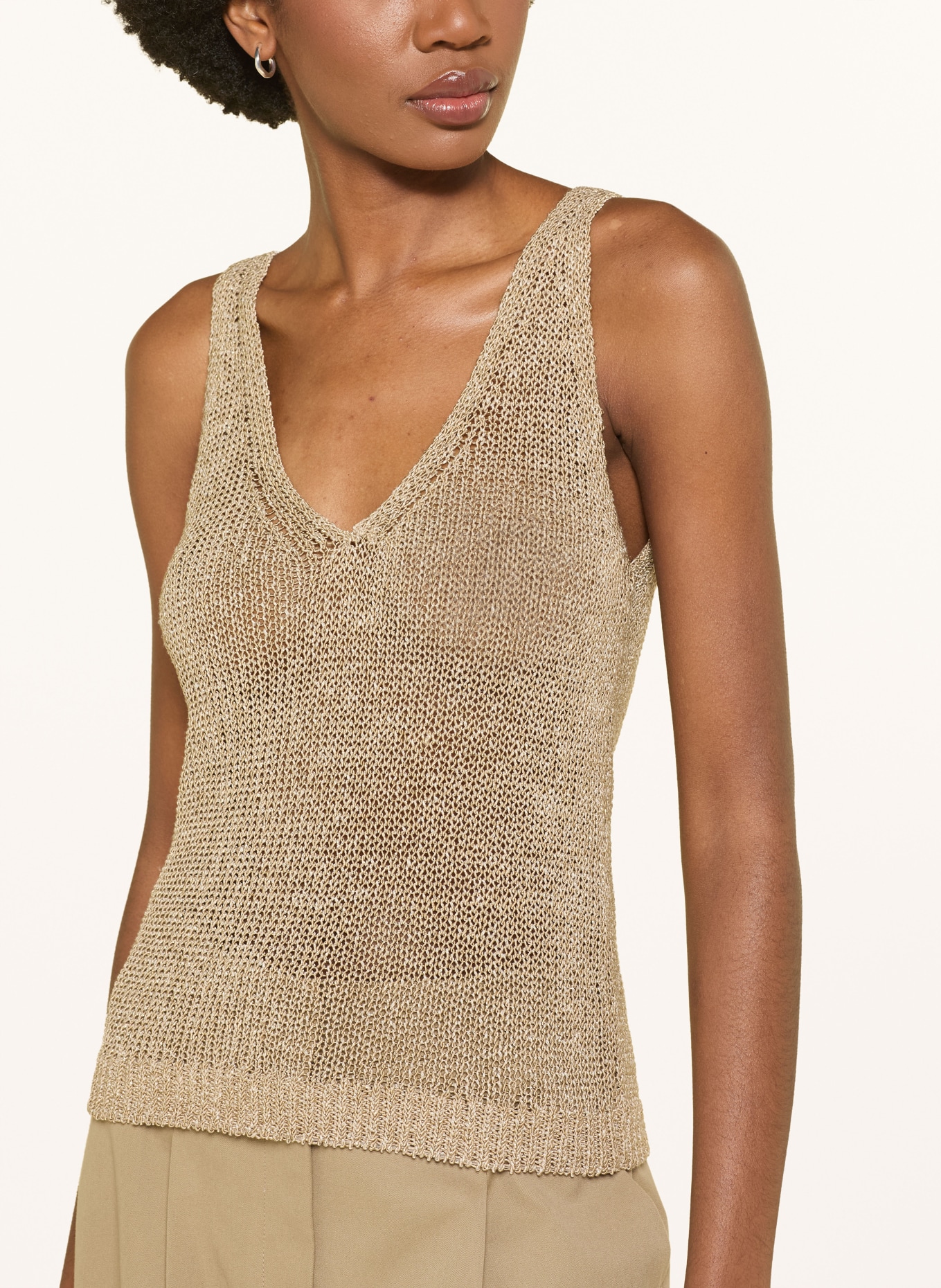 LUISA CERANO Linen knit top with glitter yarn: CAMEL