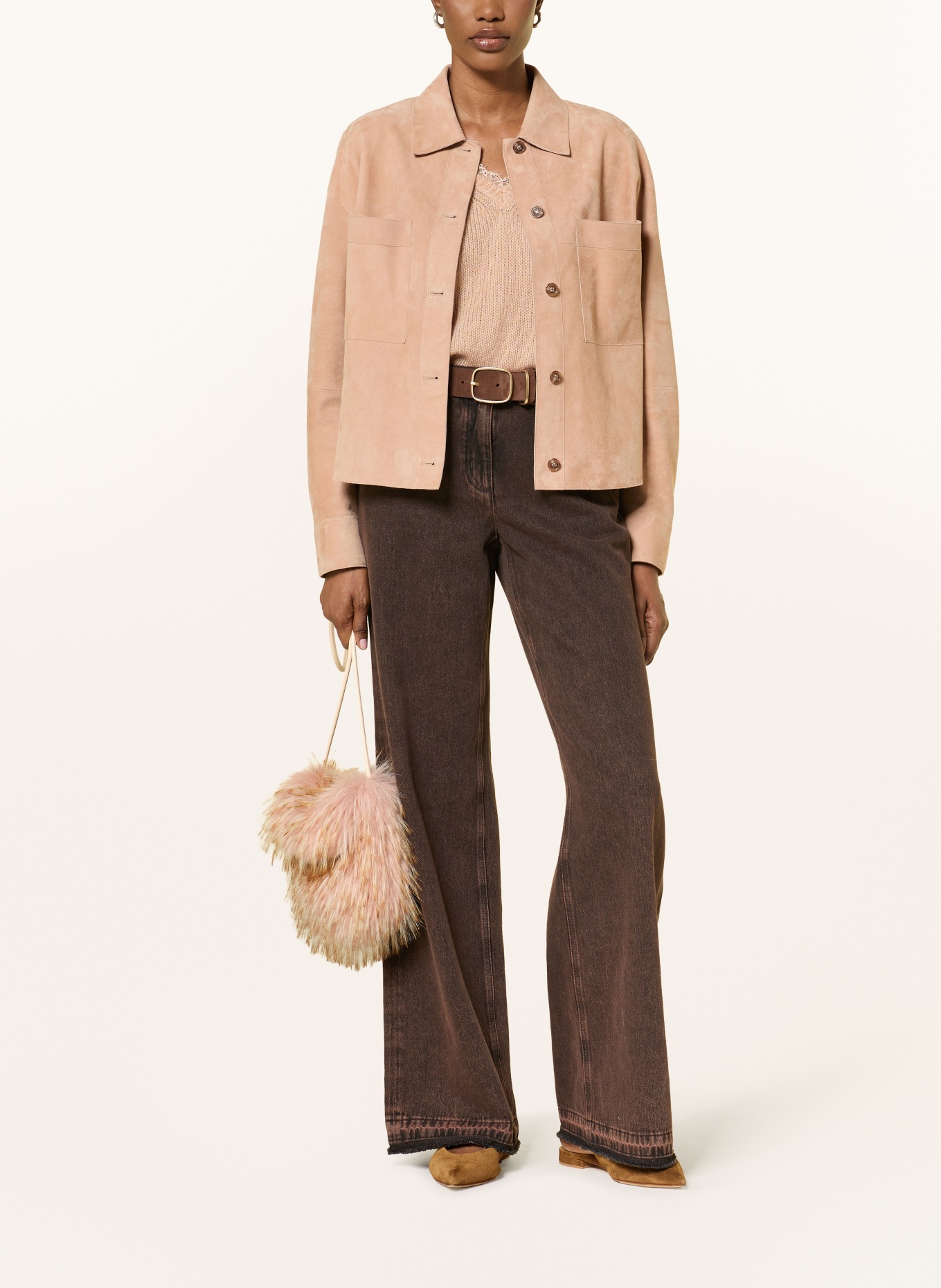 LUISA CERANO Schoudertas van imitatiebont: VIEUX ROSE / BEIGE
