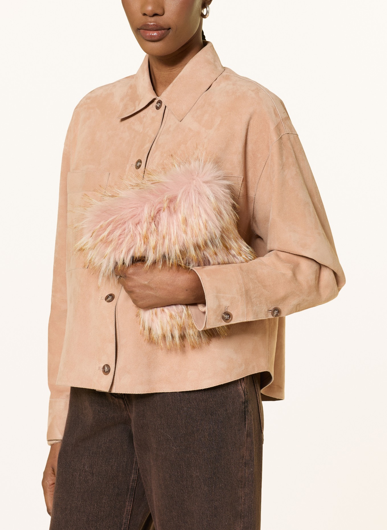 LUISA CERANO Schoudertas van imitatiebont: VIEUX ROSE / BEIGE