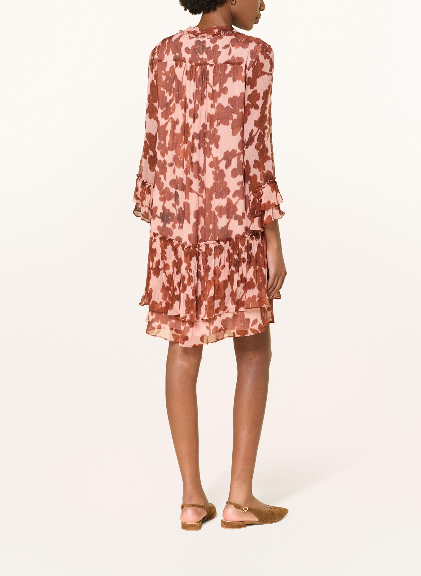 LUISA CERANO Kleid mit Volants: ROSÉ / DUNKELBRAUN