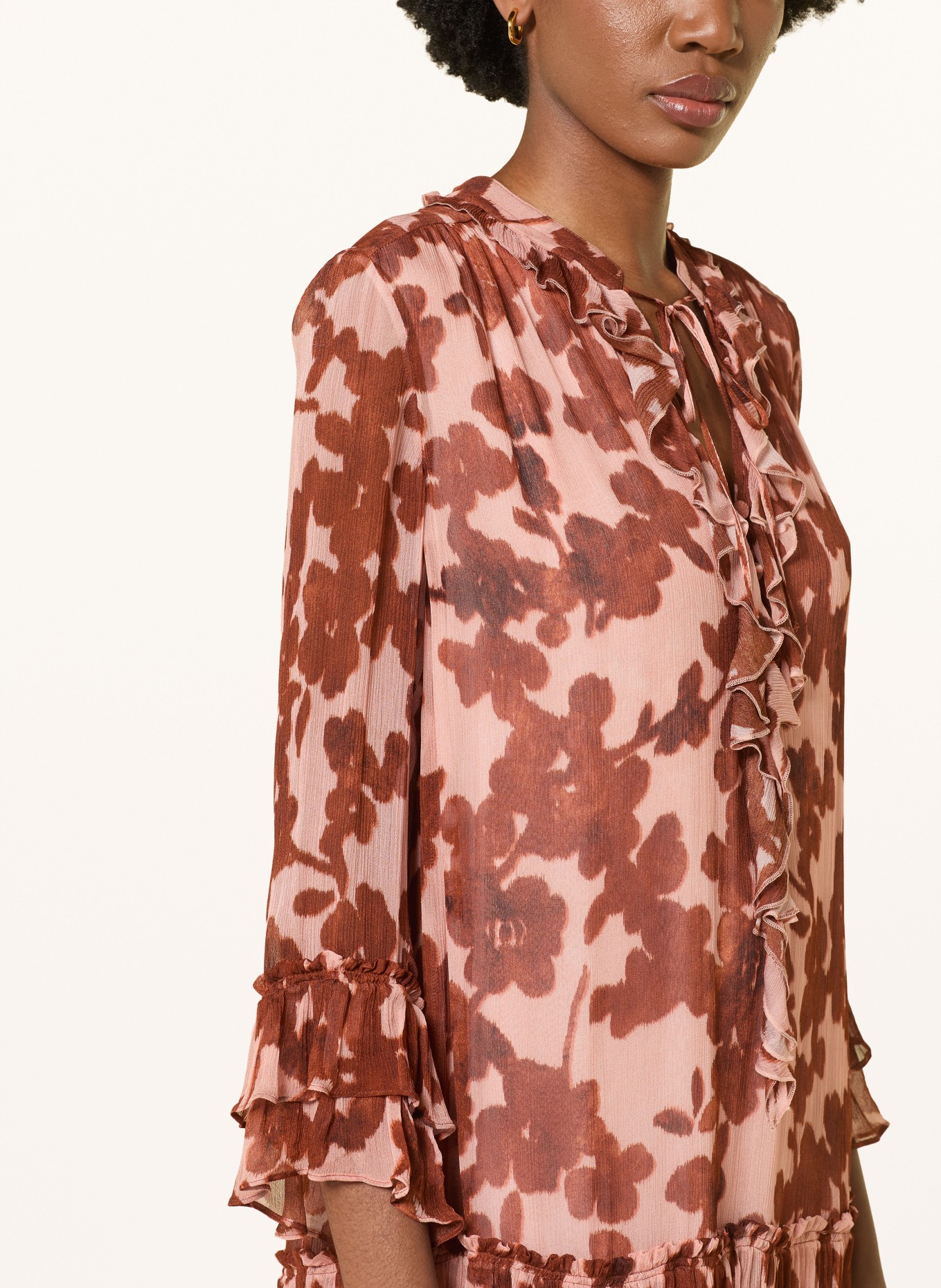 LUISA CERANO Kleid mit Volants: ROSÉ / DUNKELBRAUN