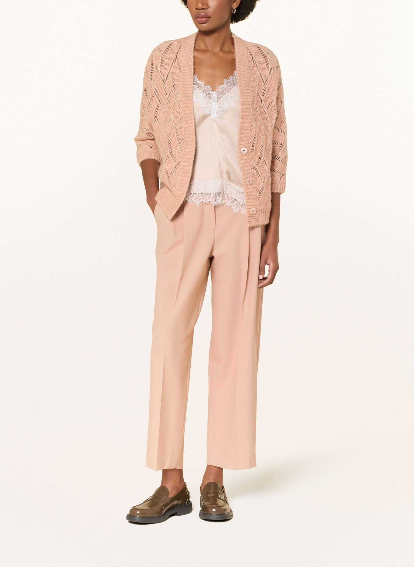 LUISA CERANO Strickjacke mit Alpaka und 3/4-Arm: CAMEL