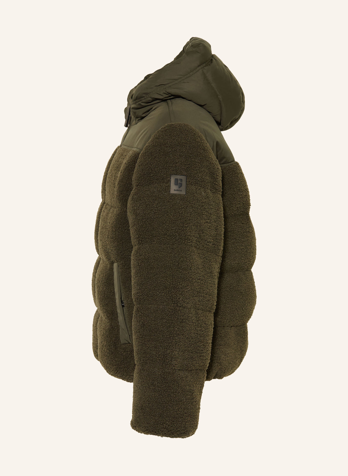 GARCIA Teddyfell-jas in materiaalmix: KAKI