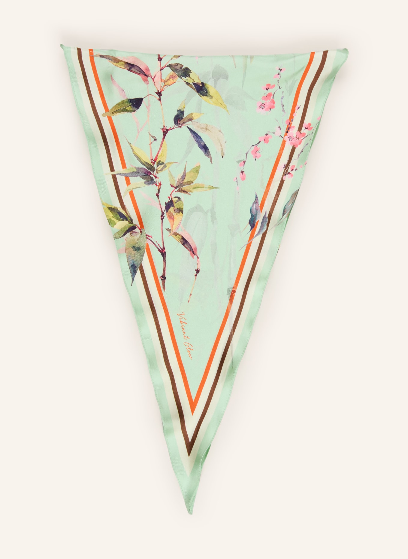 RIANI silk scarf: LIGHT GREEN / BROWN / DARK ORANGE