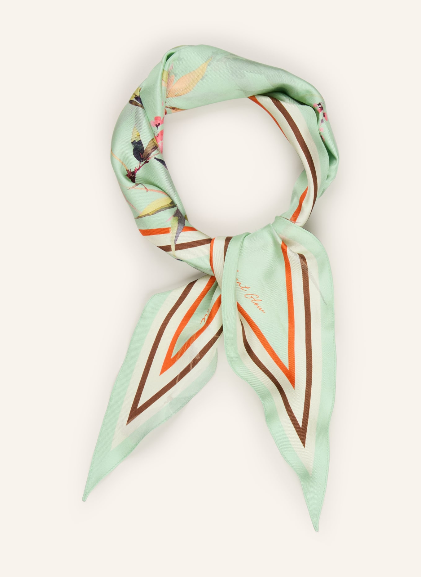 RIANI silk scarf: LIGHT GREEN / BROWN / DARK ORANGE