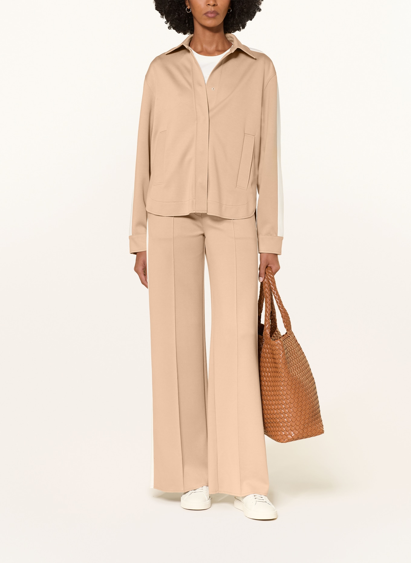 RIANI Sweatjacke mit Galonstreifen: CAMEL / WEISS